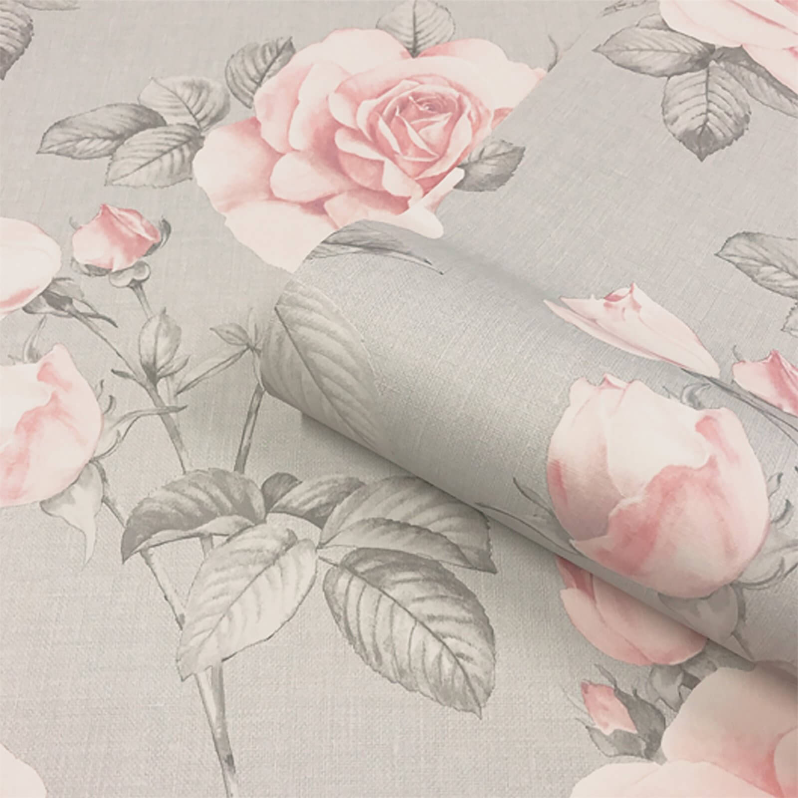 Belgravia Decor Rosa Smooth Floral Blush And Grey Wallpaper