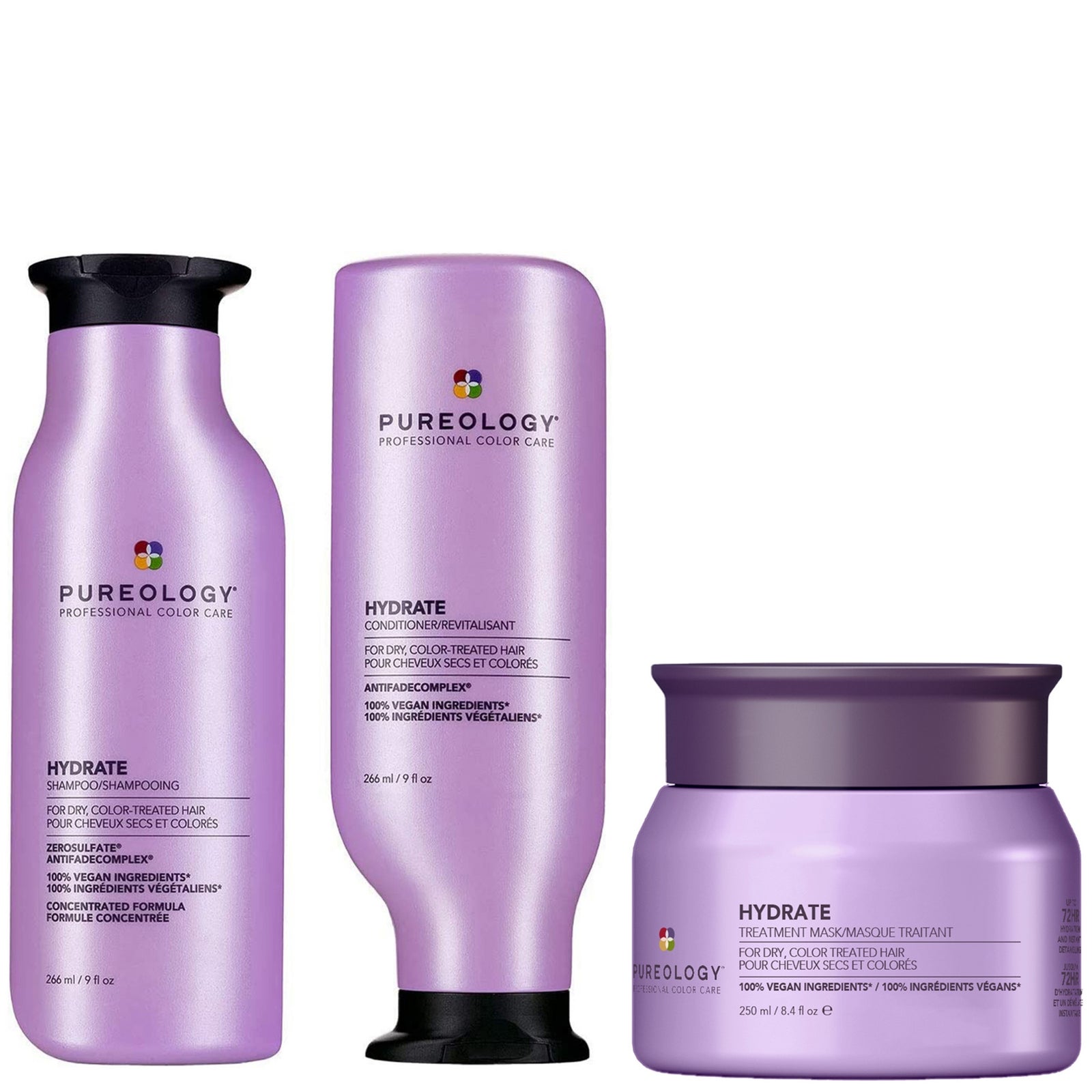 Pureology Hydrate Shampoo, Conditioner and Soft Mask, Moisturising Bundle for Dry Hair, Sulphate Free for a Gentle Cleanse