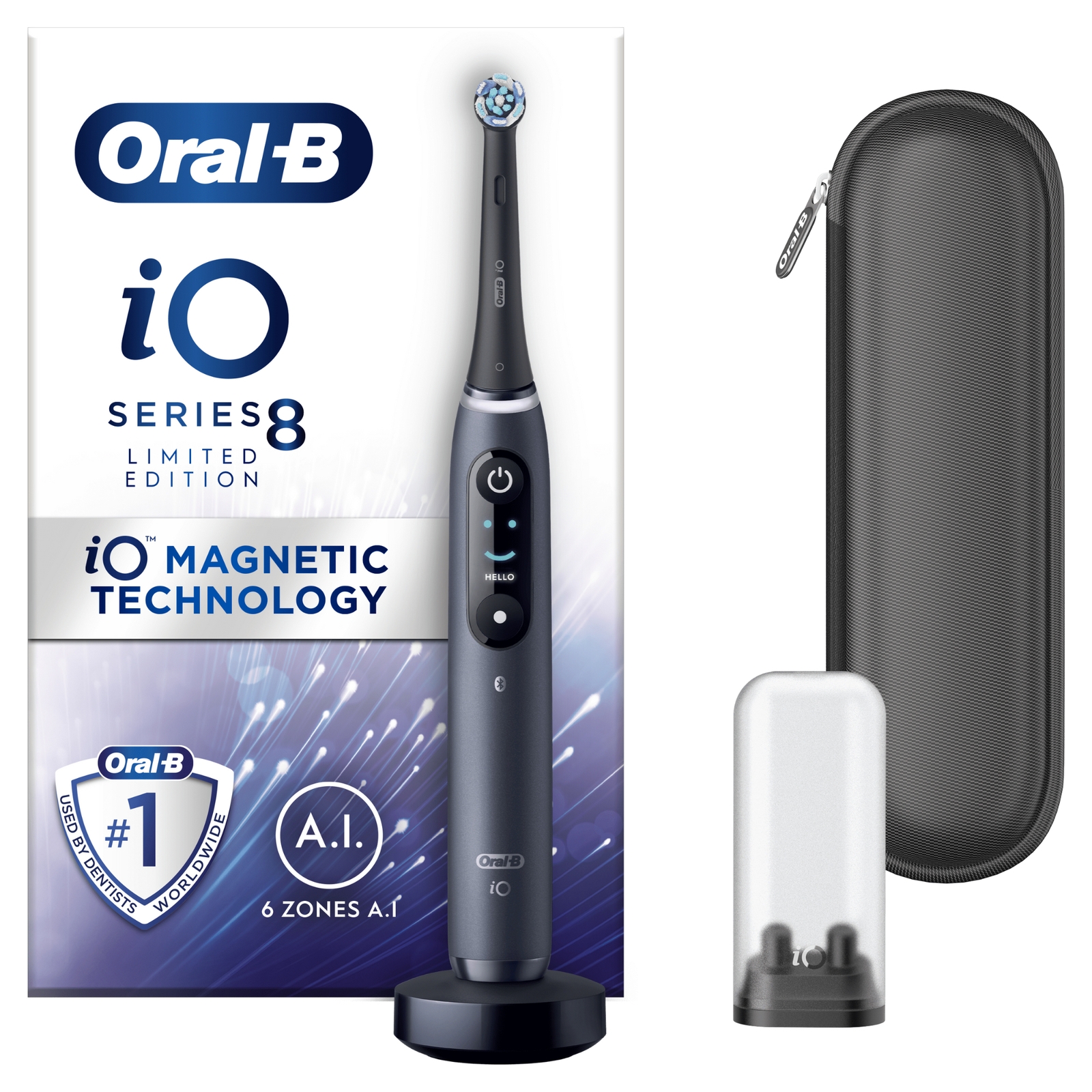 Oral B iO8 Black Electric Toothbrush with Zipper Case - Toothbrush
