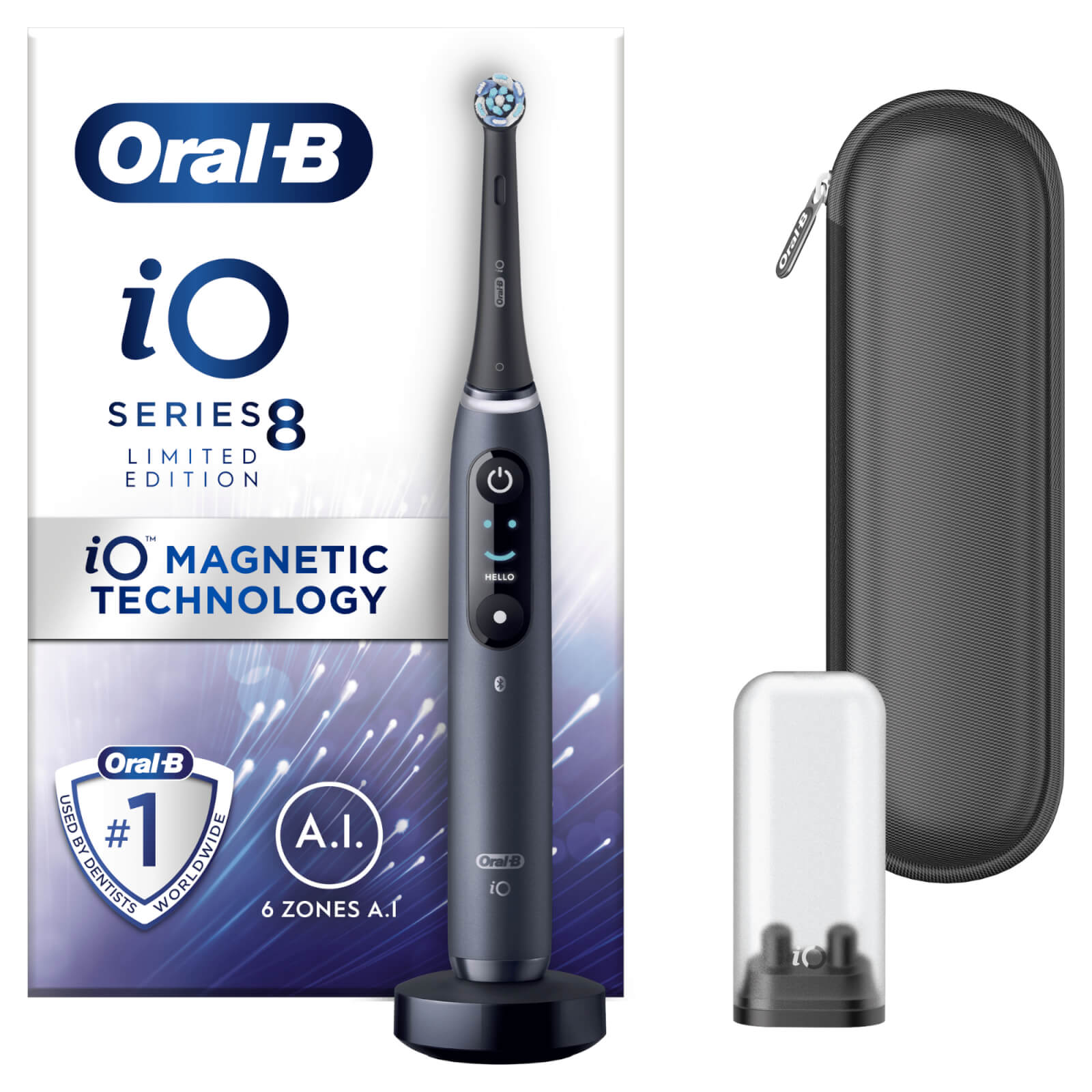 Oral B iO8 Black Electric Toothbrush with Zipper Case - Toothbrush