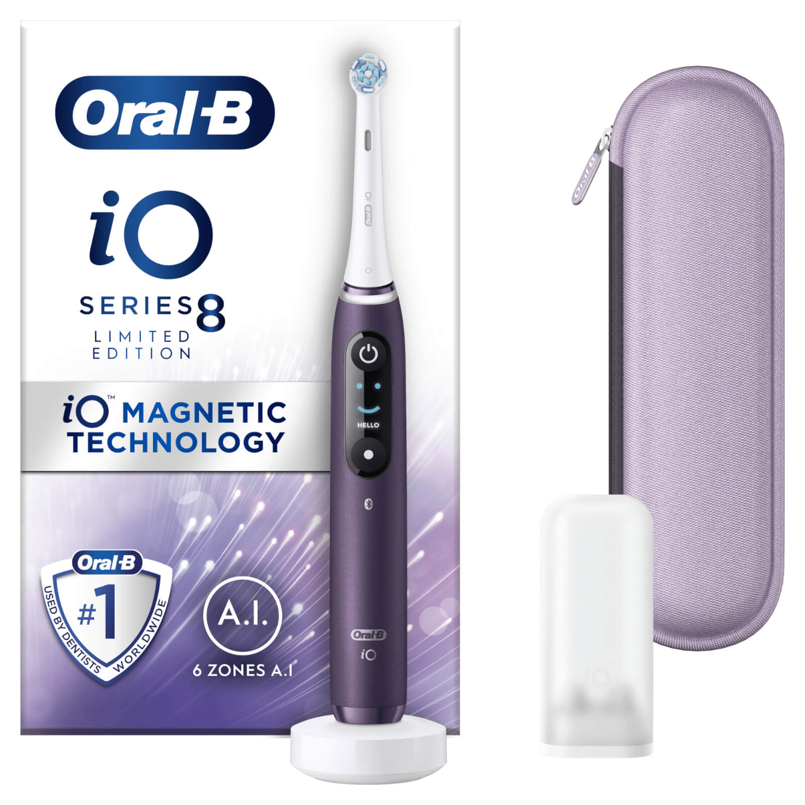 Oral B iO8 Violet Electric Toothbrush with Zipper Case - Toothbrush