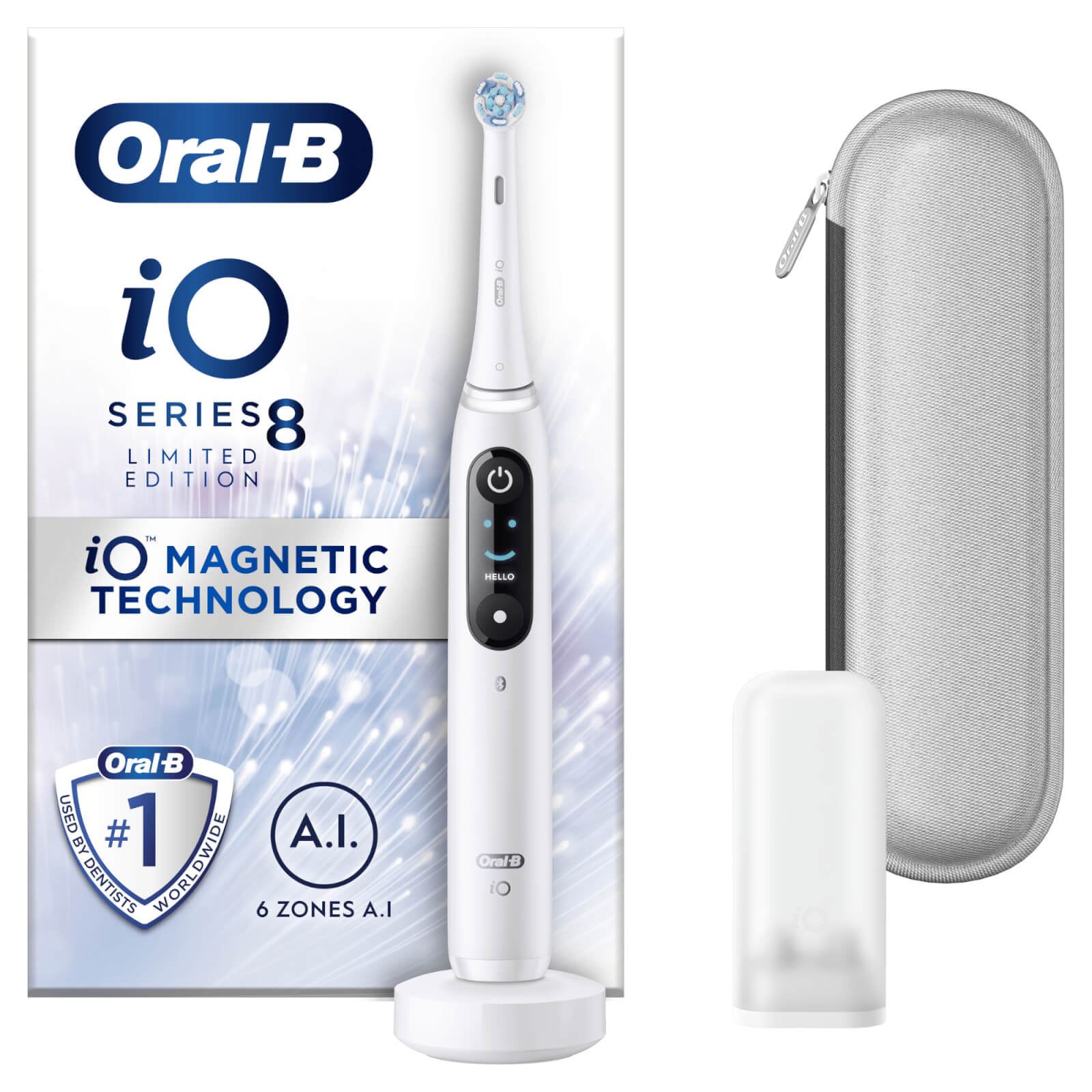 Oral B iO8 White Electric Toothbrush with Zipper Case - Toothbrush
