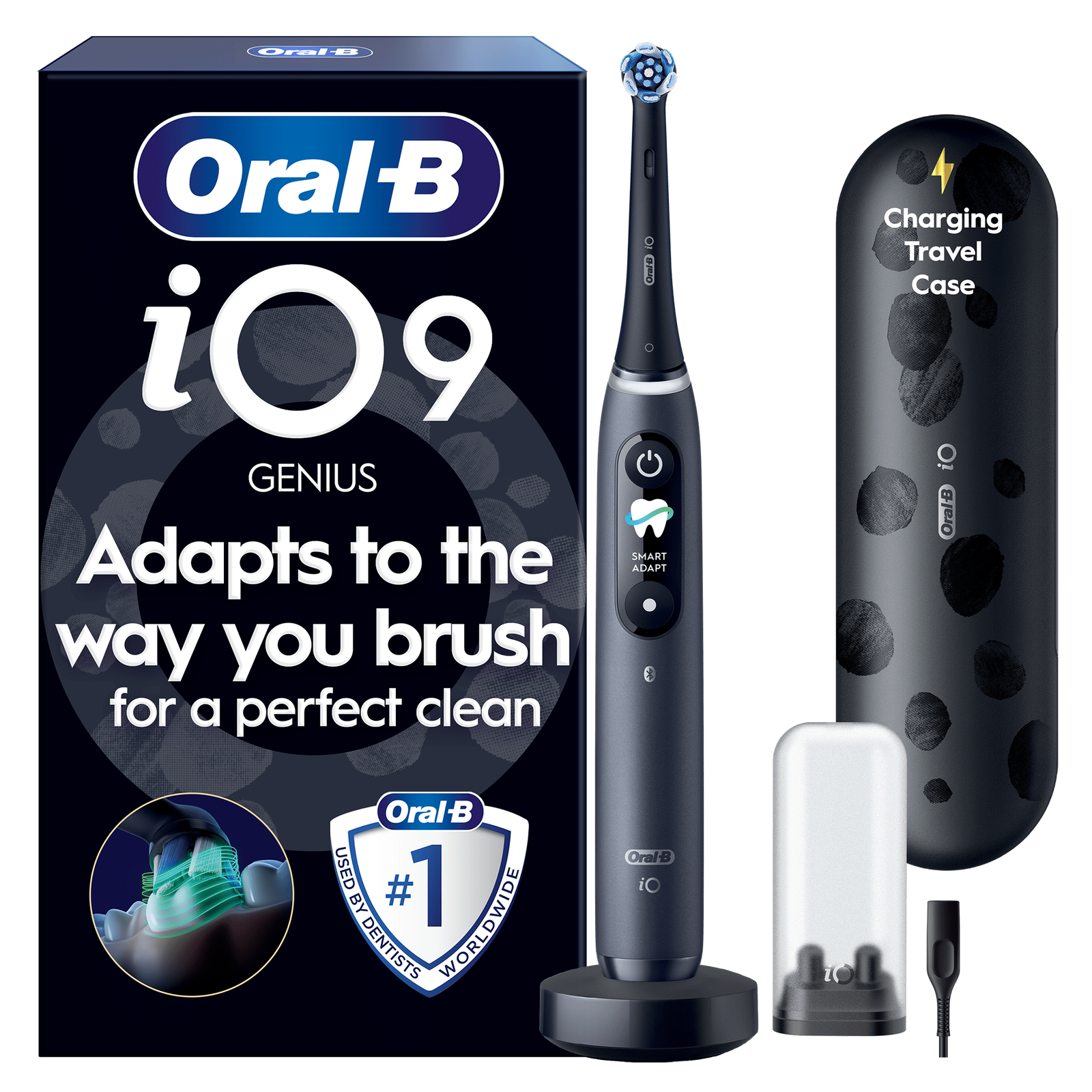 Oral B iO9 Black Onyx Electric Toothbrush with Charging Travel Case - Toothbrush: retailer-supplied image