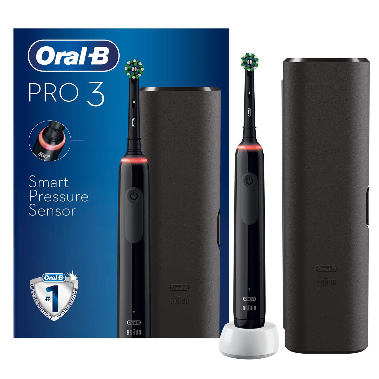 Oral B Pro 3500 Cross Action Black Electric Toothbrush with Travel Case - Toothbrush