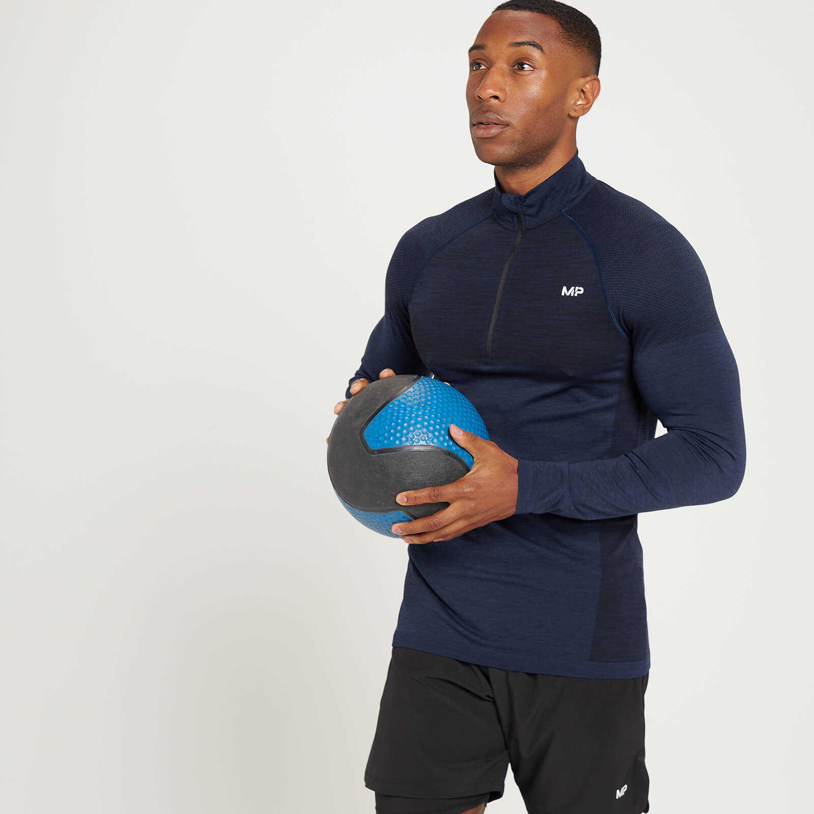 Maglia con cerniera 1/4 MP Essential da uomo - Azzurro intenso mélange - S