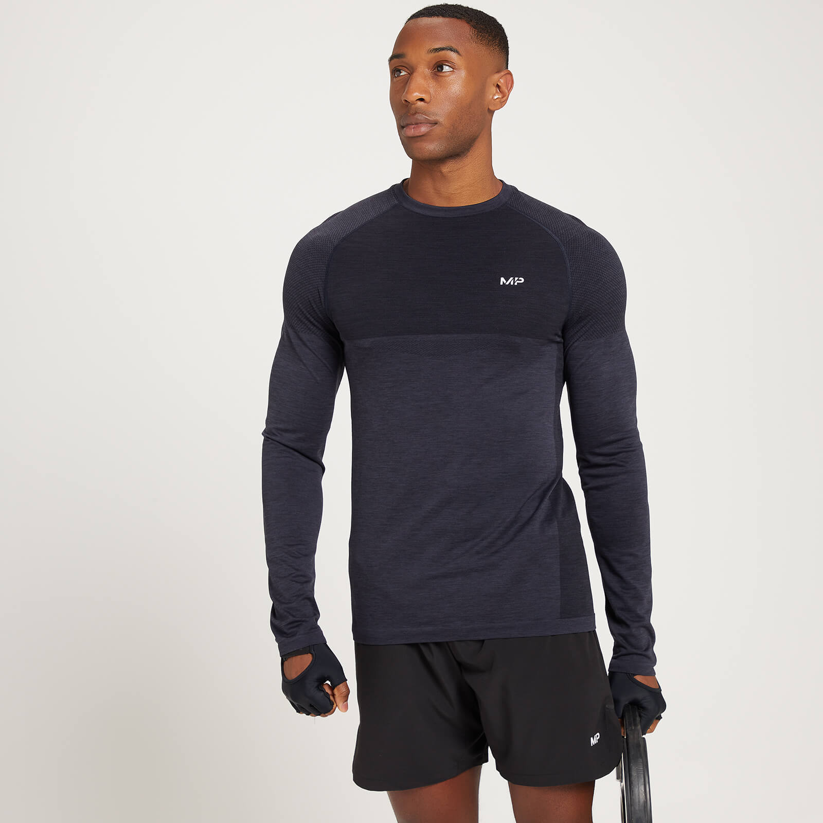 Maglia a maniche lunghe MP Essential Seamless da uomo - Nero mélange - S