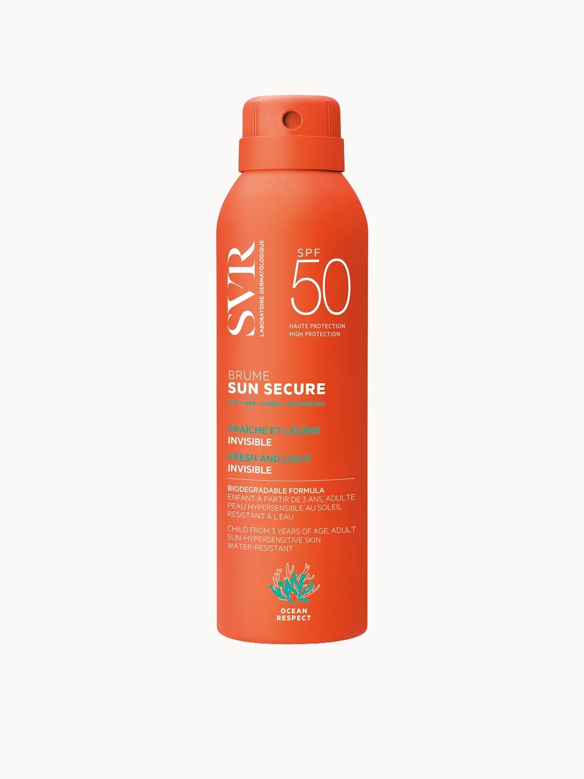 SVR SUN SECURE SPF 50+ Body Mist for Hypersensitive Skin, Very High UVB/UVA Protection, Biodegradable, Reef-Safe, All Ages 200ml