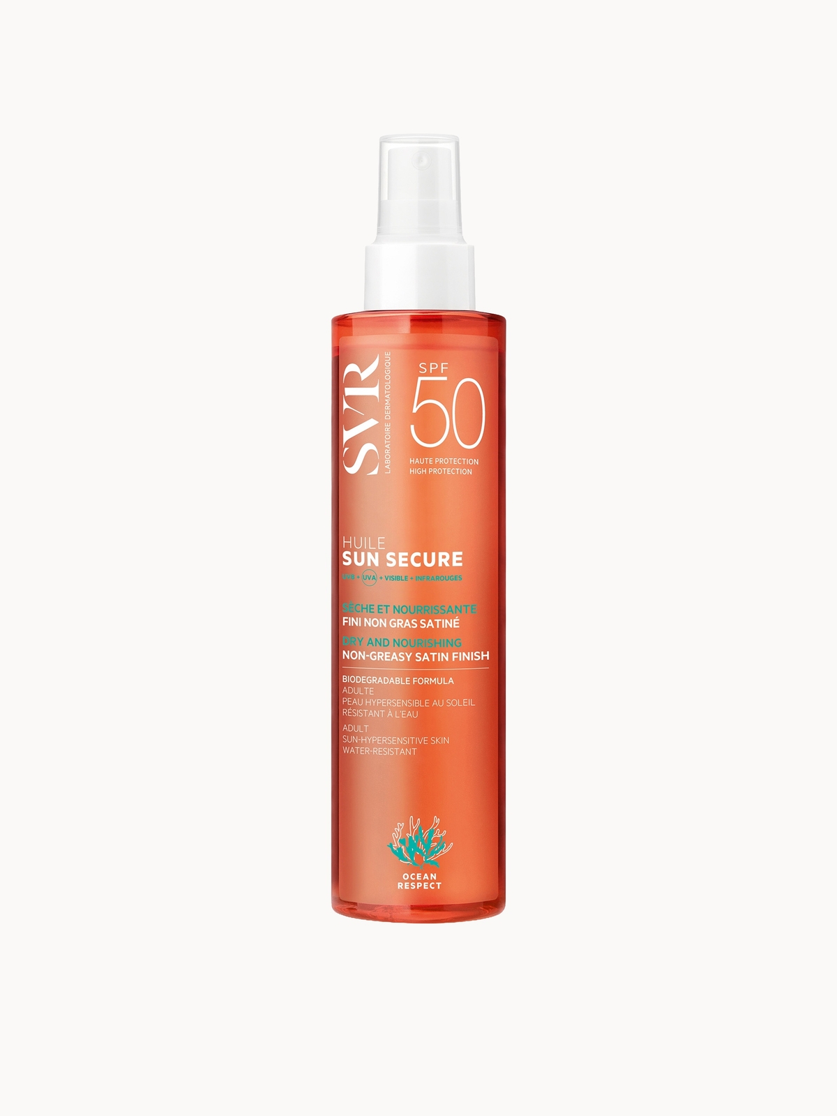 SVR SUN SECURE SPF 50+ Dry Body Oil Spray for Hypersensitive Skin, Satin Finish, Water-Resistant, Reef-Safe, All Ages, 200ml