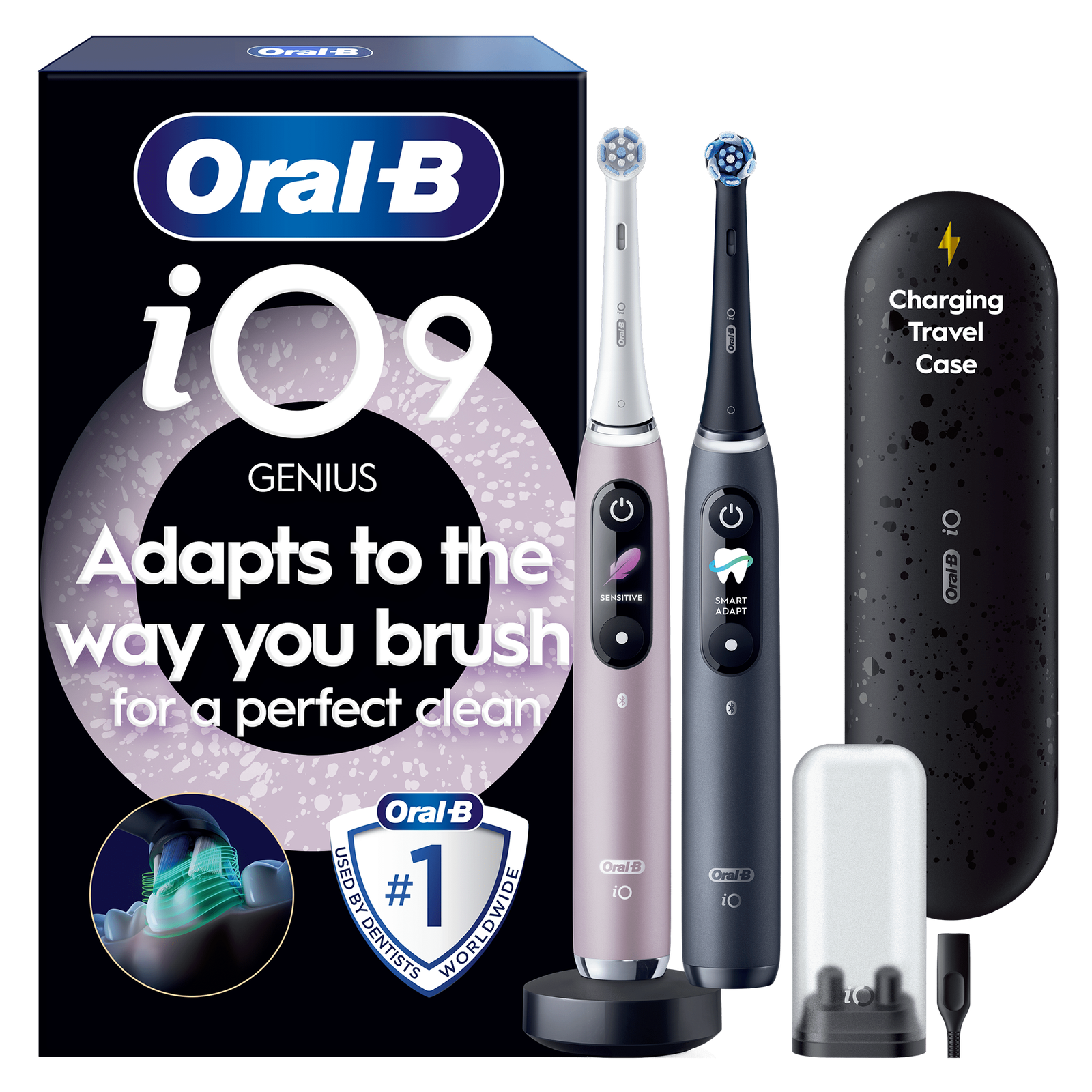 Oral-B iO9 Duo Pack of Two Electric Toothbrushes Black Lava & Rose Quartz - Toothbrush: retailer-supplied image
