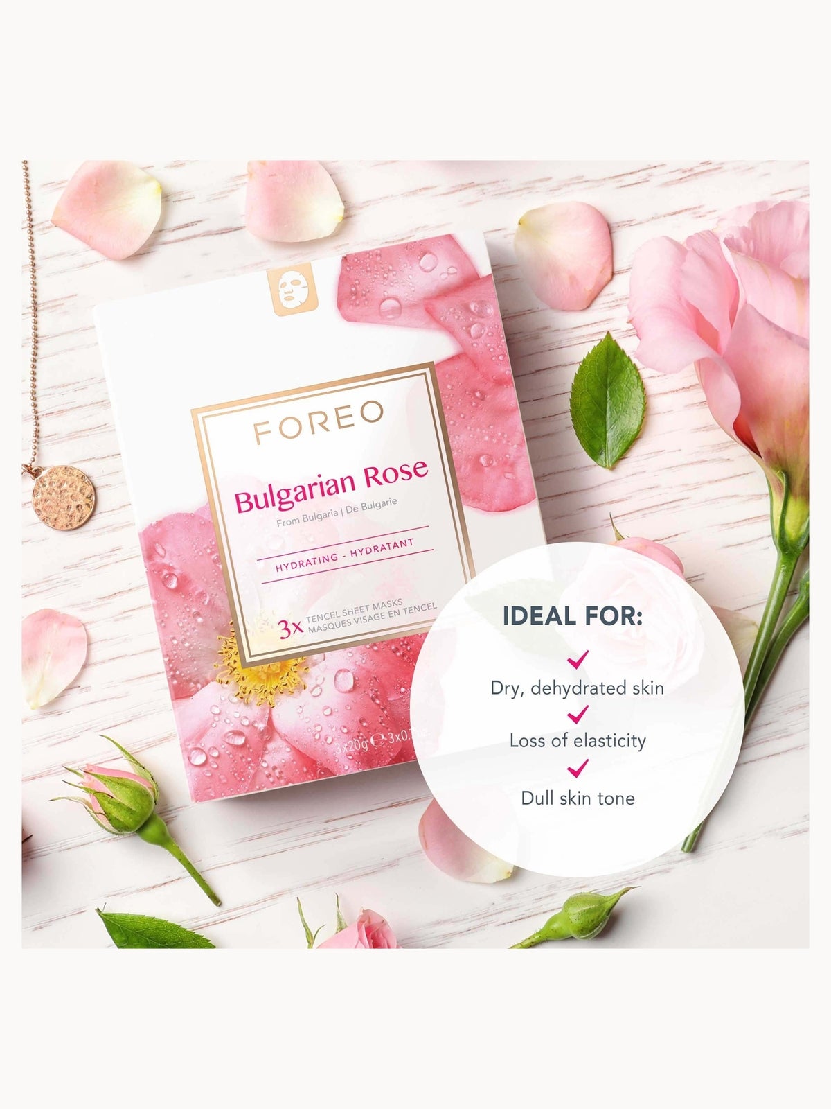 FOREO Bulgarian Rose Moisture-Boosting Sheet Face Mask (3 Pack) 4