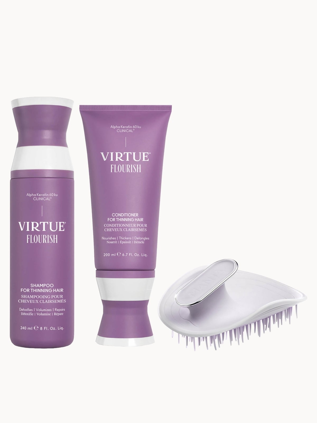 VIRTUE Flourish Shampoo and Conditioner with Manta Brush Bundle