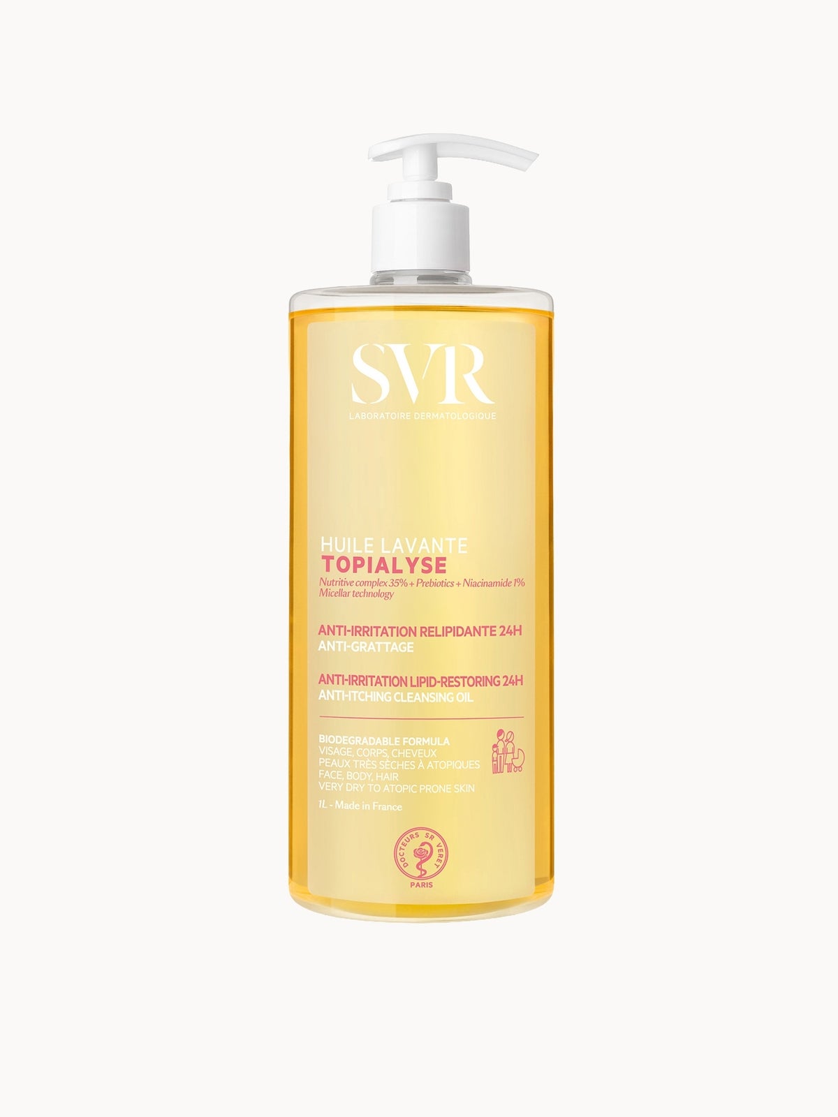SVR TOPIALYSE 24hr Hydrating Soothing Eczema Face & Body Micellar Shower Oil for Very Dry, Sensitive Skin, All Ages, 1L