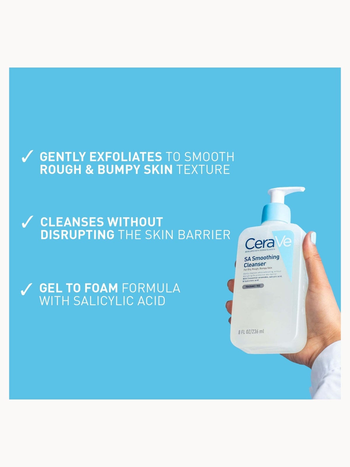 CeraVe SA Smoothing Cleanser with Salicylic Acid for Dry, Rough & Bumpy Skin 473ml 4