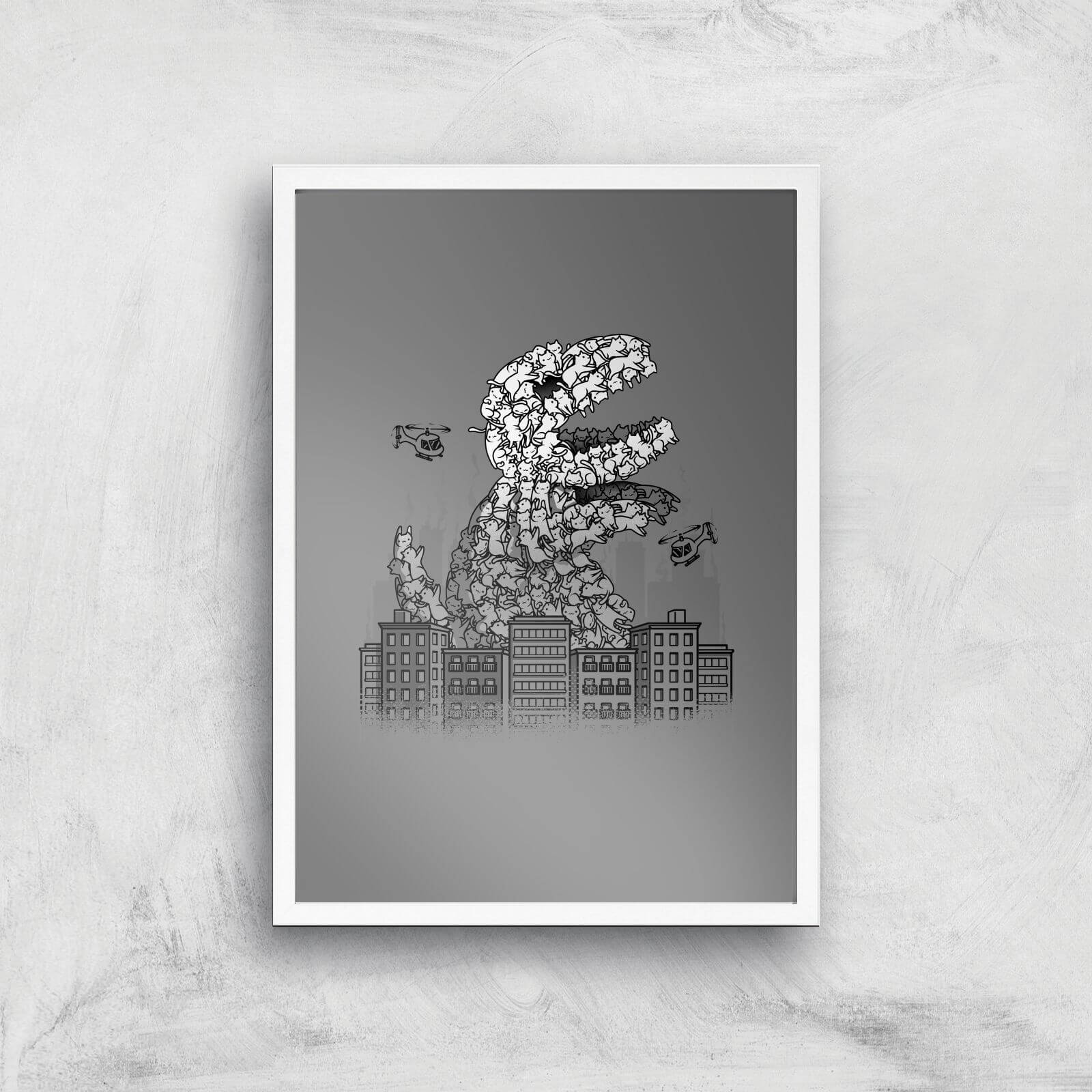 Catzilla Giclee Art Print - A3 - White Frame