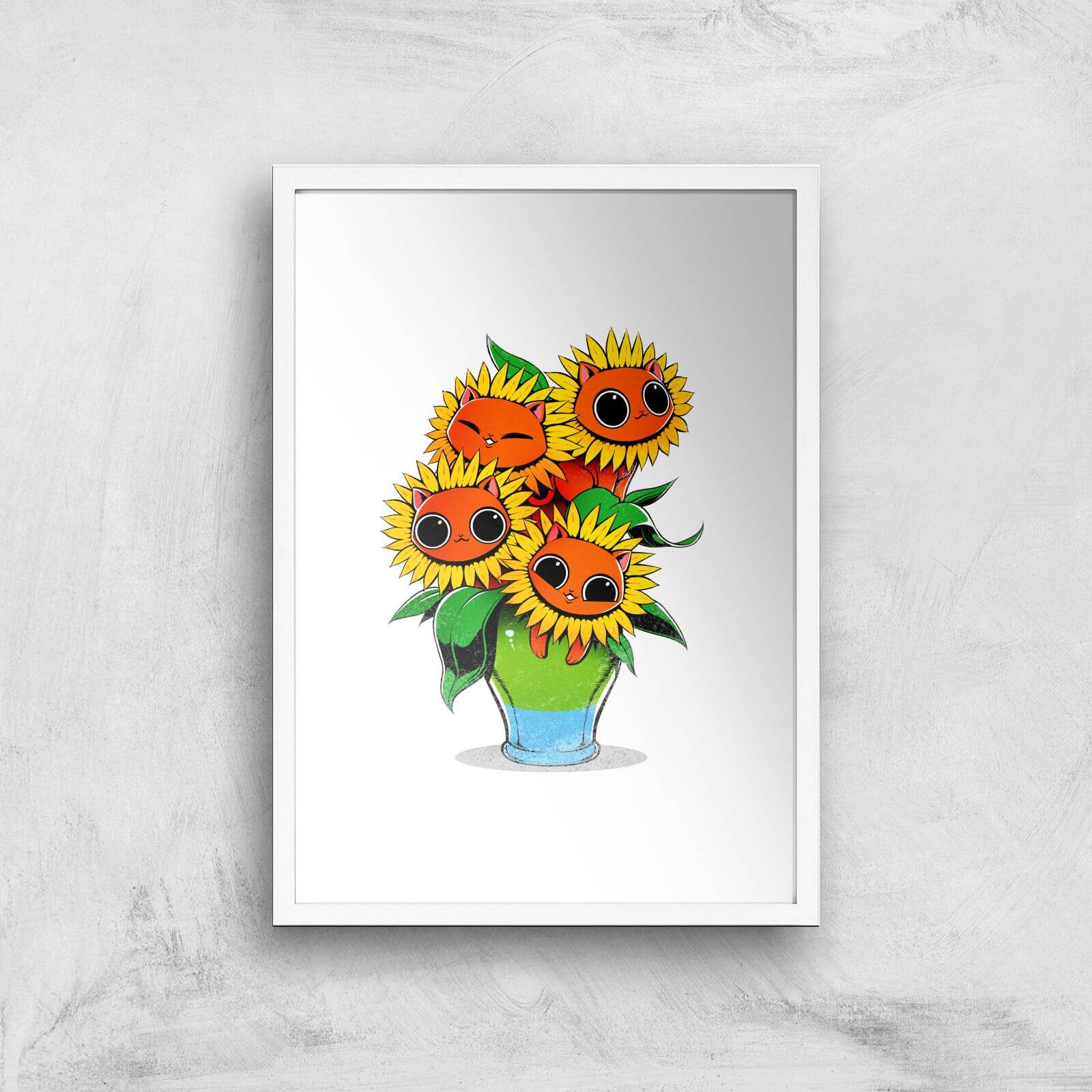 Sunflower Cat Giclee Art Print - A3 - White Frame