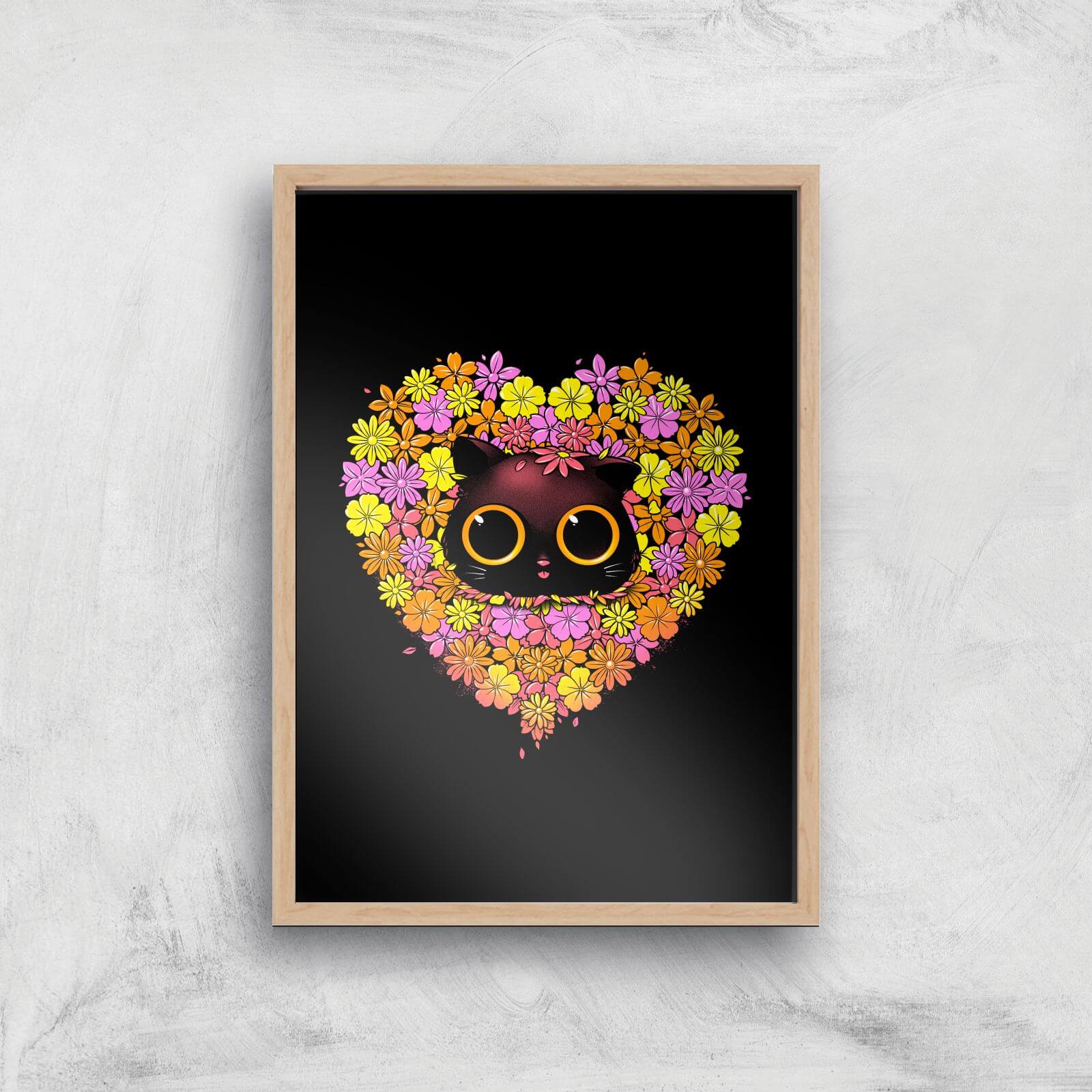 Spring Cat Lover Giclee Art Print - A4 - Wooden Frame