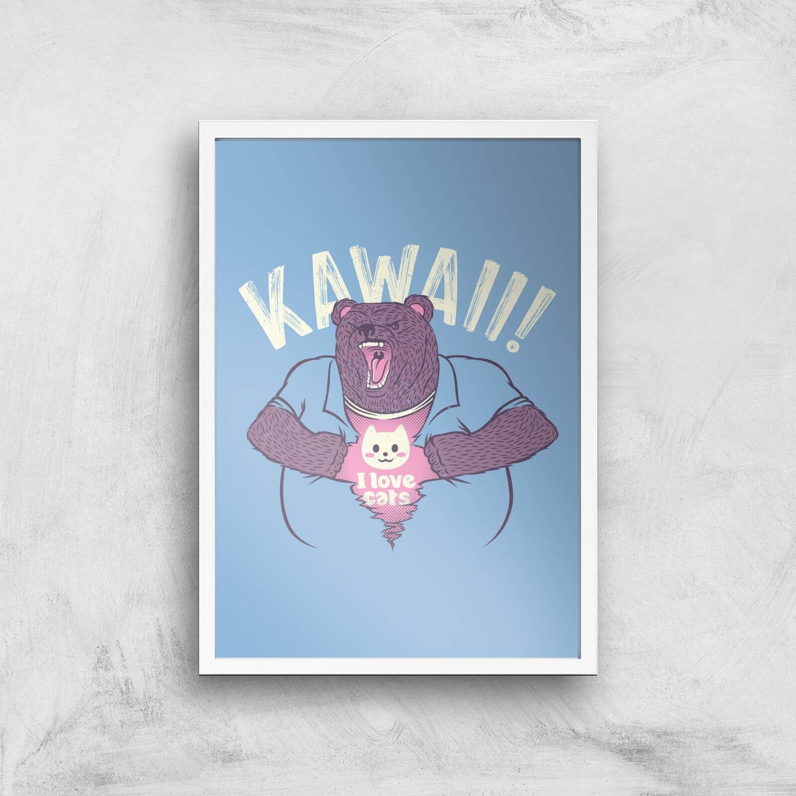 Mad Bear I Love Cats Inside Giclee Art Print - A3 - White Frame