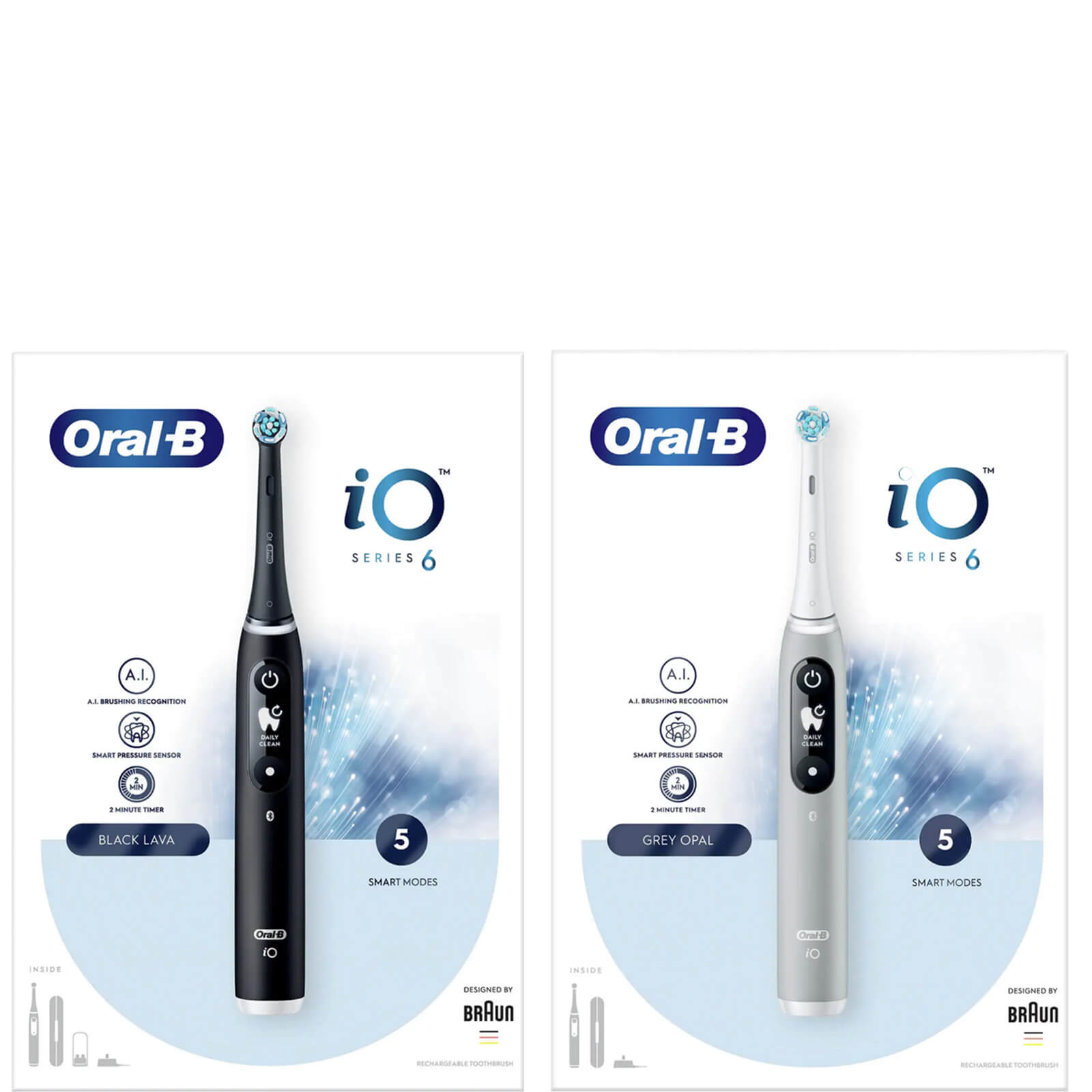 Oral B iO6 Duo Pack Black & Grey Electric Toothbrush with Travel Case