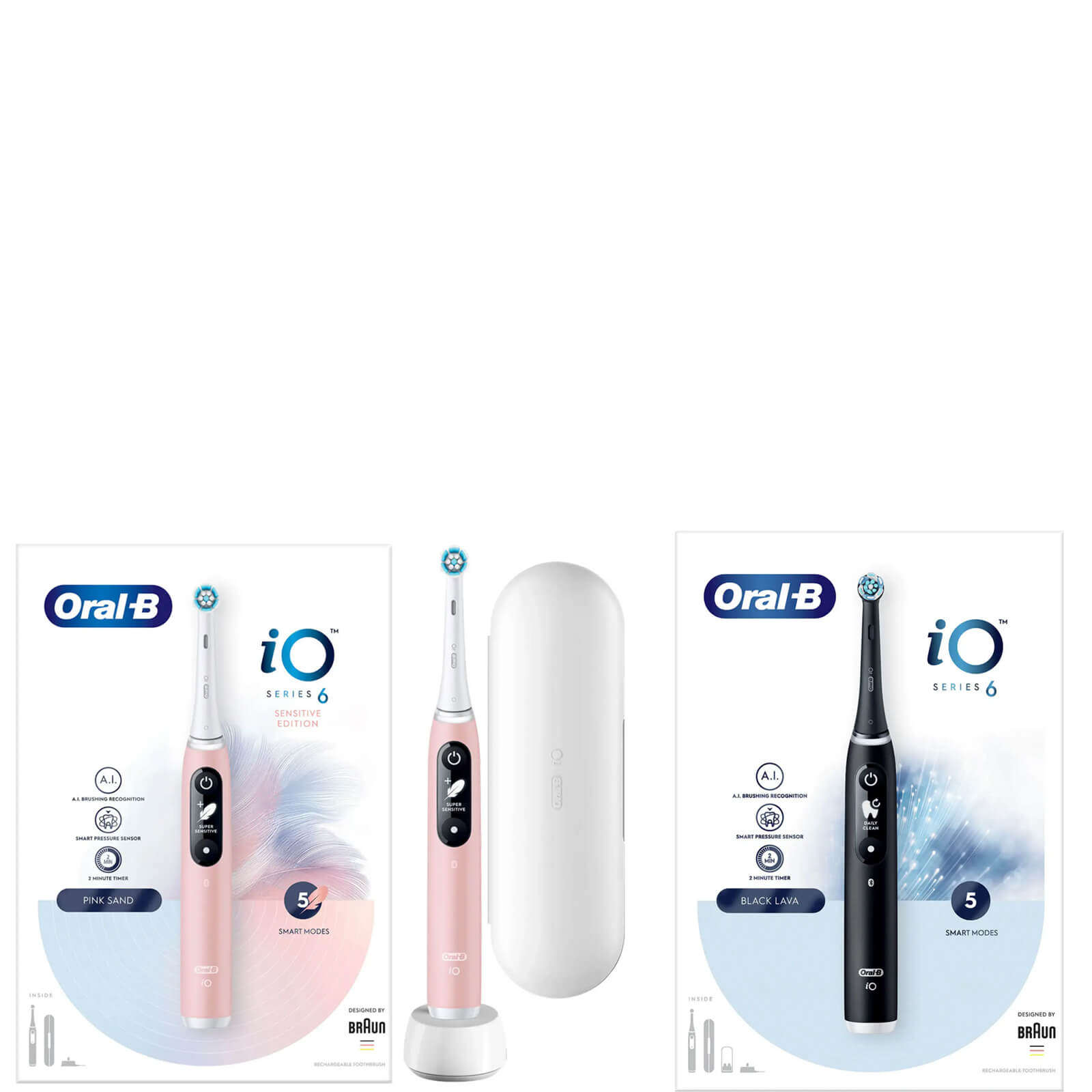 Oral B iO6 Duo Pack Black & Pink Electric Toothbrush with Travel Case