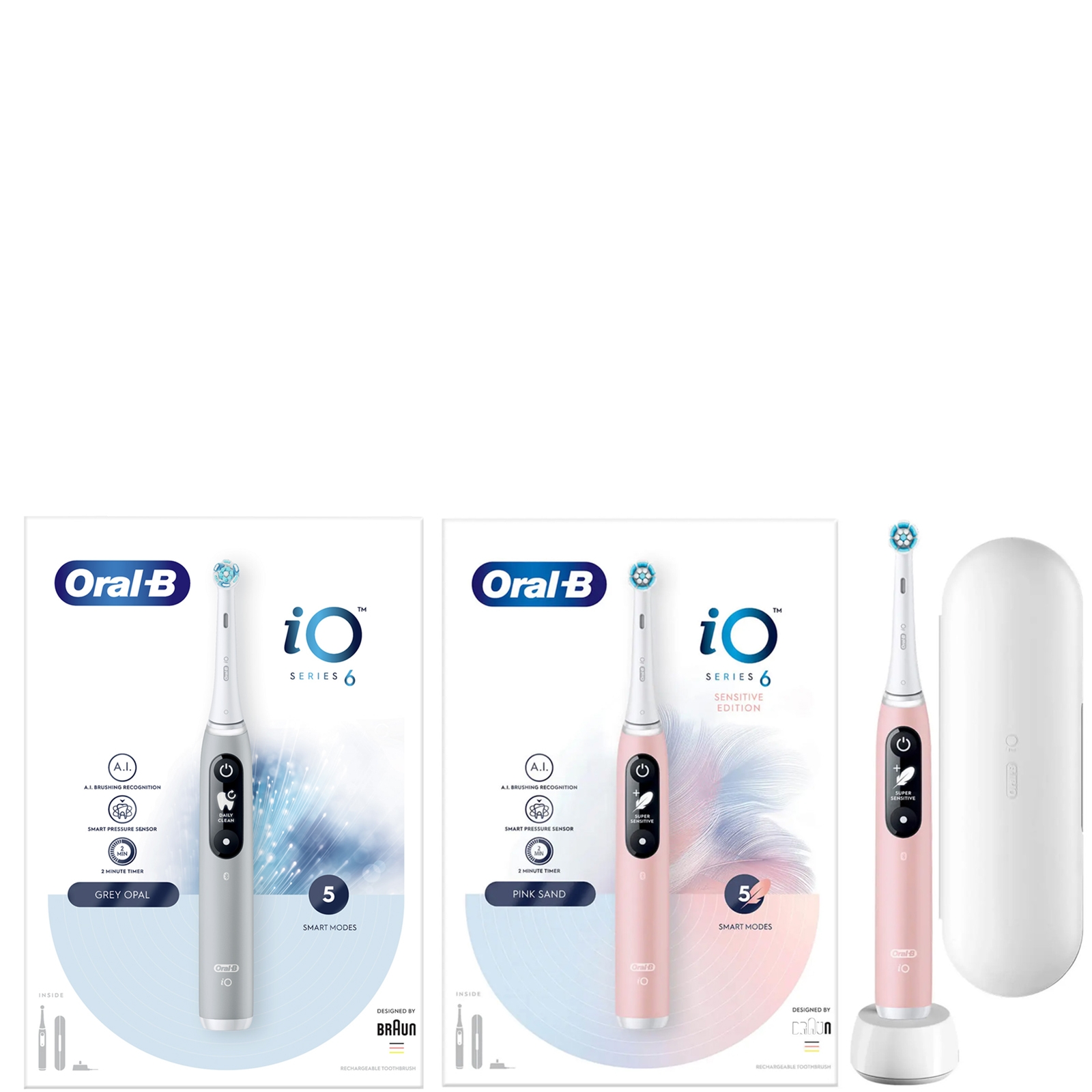 Oral B iO6 Duo Pack Pink & Grey Electric Toothbrush with Travel Case