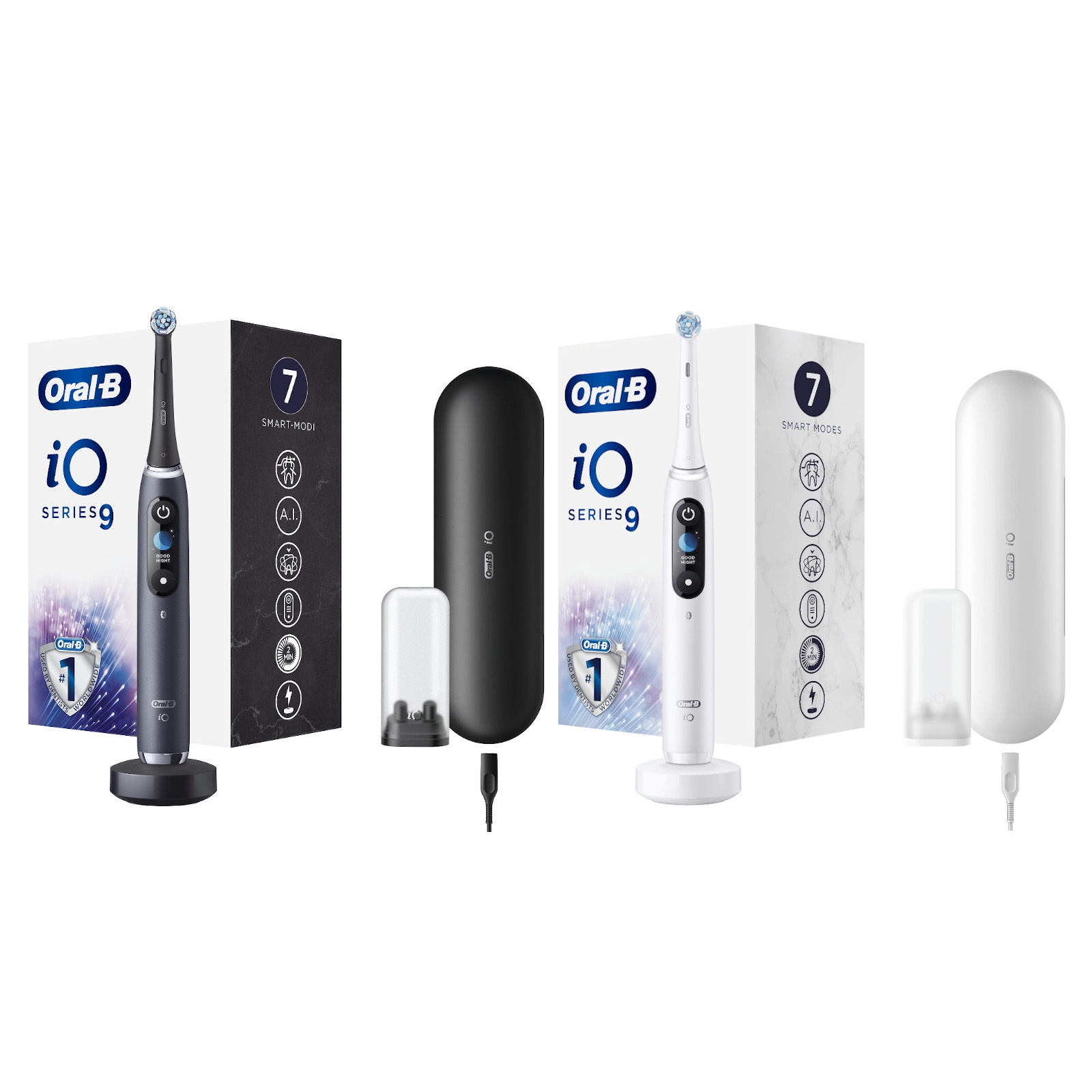 Oral B iO9 Duo Pack Black & White Electric Toothbrush with Charging Case