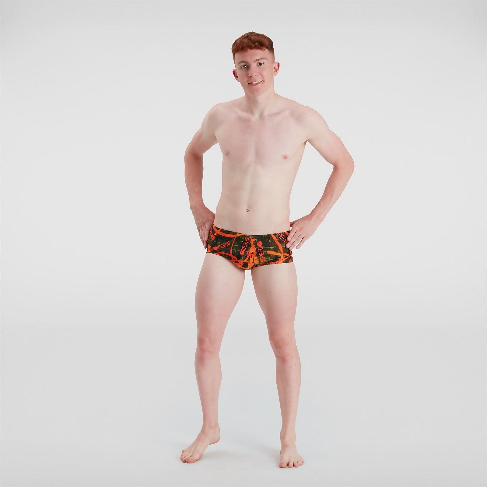 Slip de bain Homme Allover 17 cm orange/vert - 30