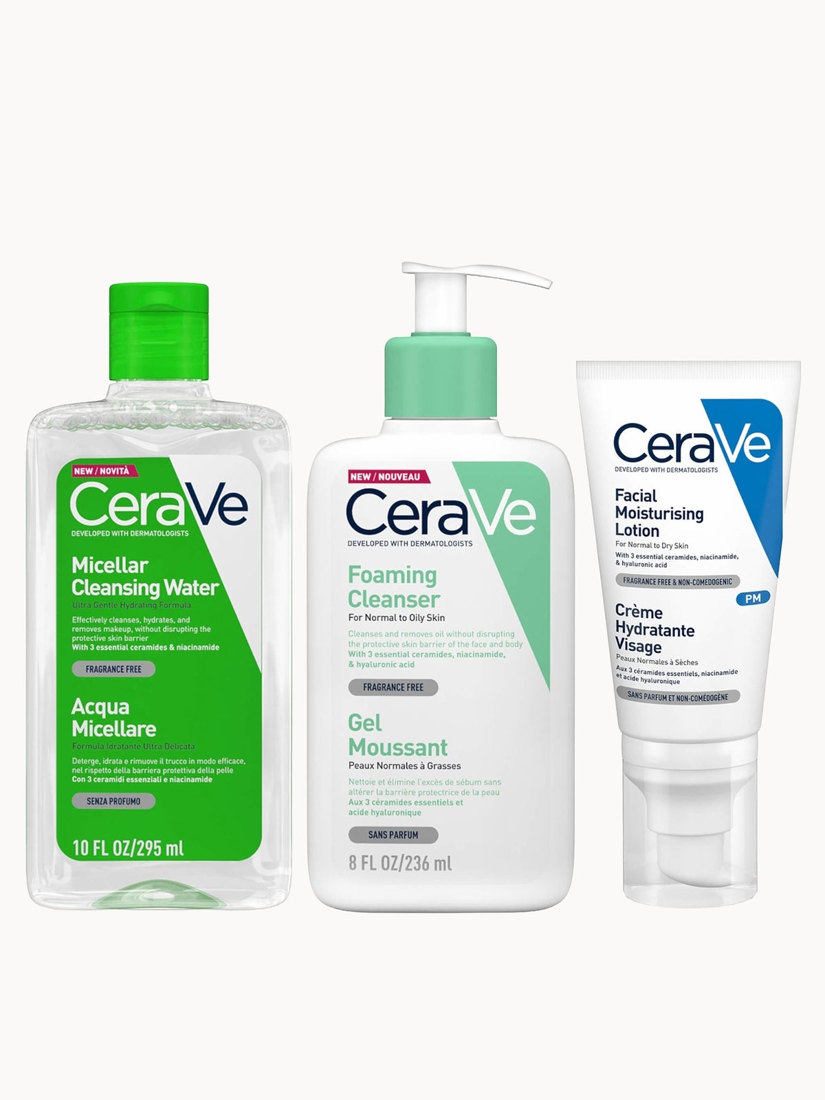 CeraVe Foaming 3 Step Double Cleanse and Moisturise Bundle
