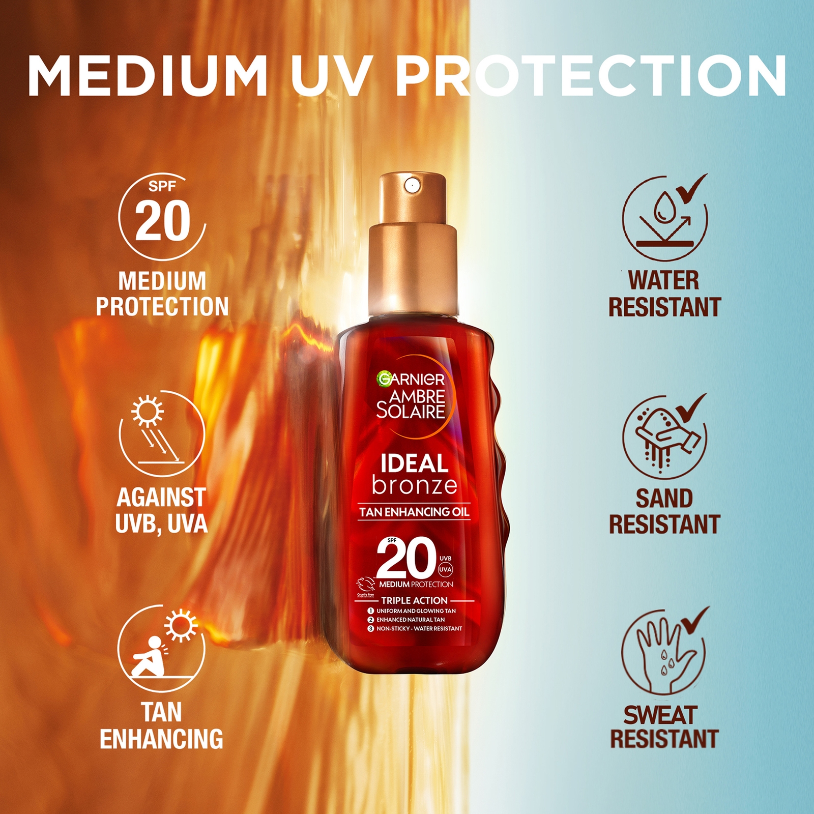 Thumbnail - Garnier Ambre Solaire Ideal Bronze Protective Oil SPF20  Sun Cream Spray 150ml
