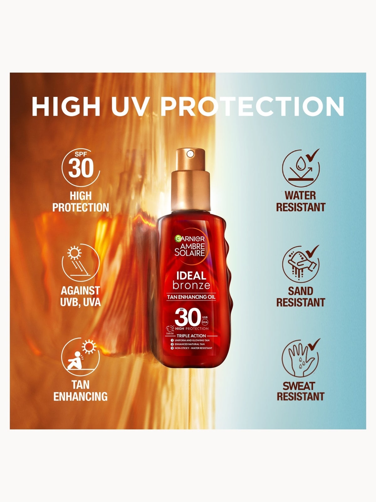 Garnier Ambre Solaire Ideal Bronze Protective Oil SPF30 Sun Cream Spray 150ml 3