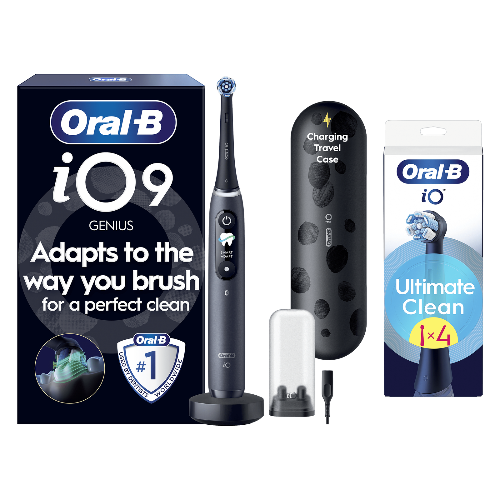 Oral B iO9 Black Onyx Electric Toothbrush with Charging Travel Case - Toothbrush + 4 Toothbrush Heads: retailer-supplied image
