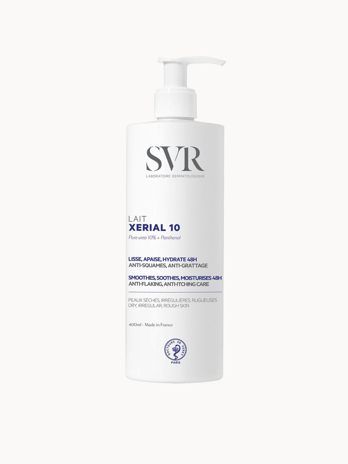 SVR XERIAL 10 Ultra-Rich, 10% Pure Urea & Shea Butter 48hr Body Moisturiser for Flaky, Scaly, Ashy, Extremely Dry Skin, 400ml