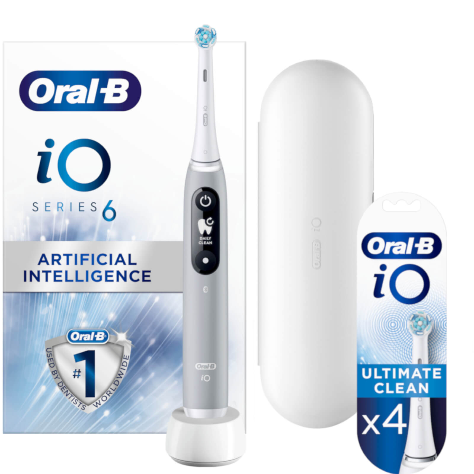 Oral B iO6 Grey Opal Electric Toothbrush with Travel Case - Toothbrush + 4 Refills