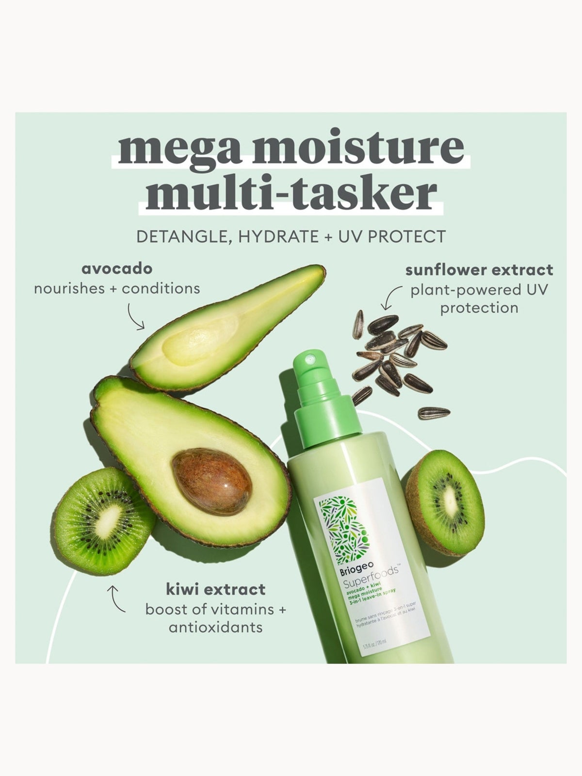 Briogeo Superfoods Avocado and Kiwi Mega Moisture 3-In-1 Leave-In Spray 170ml 2