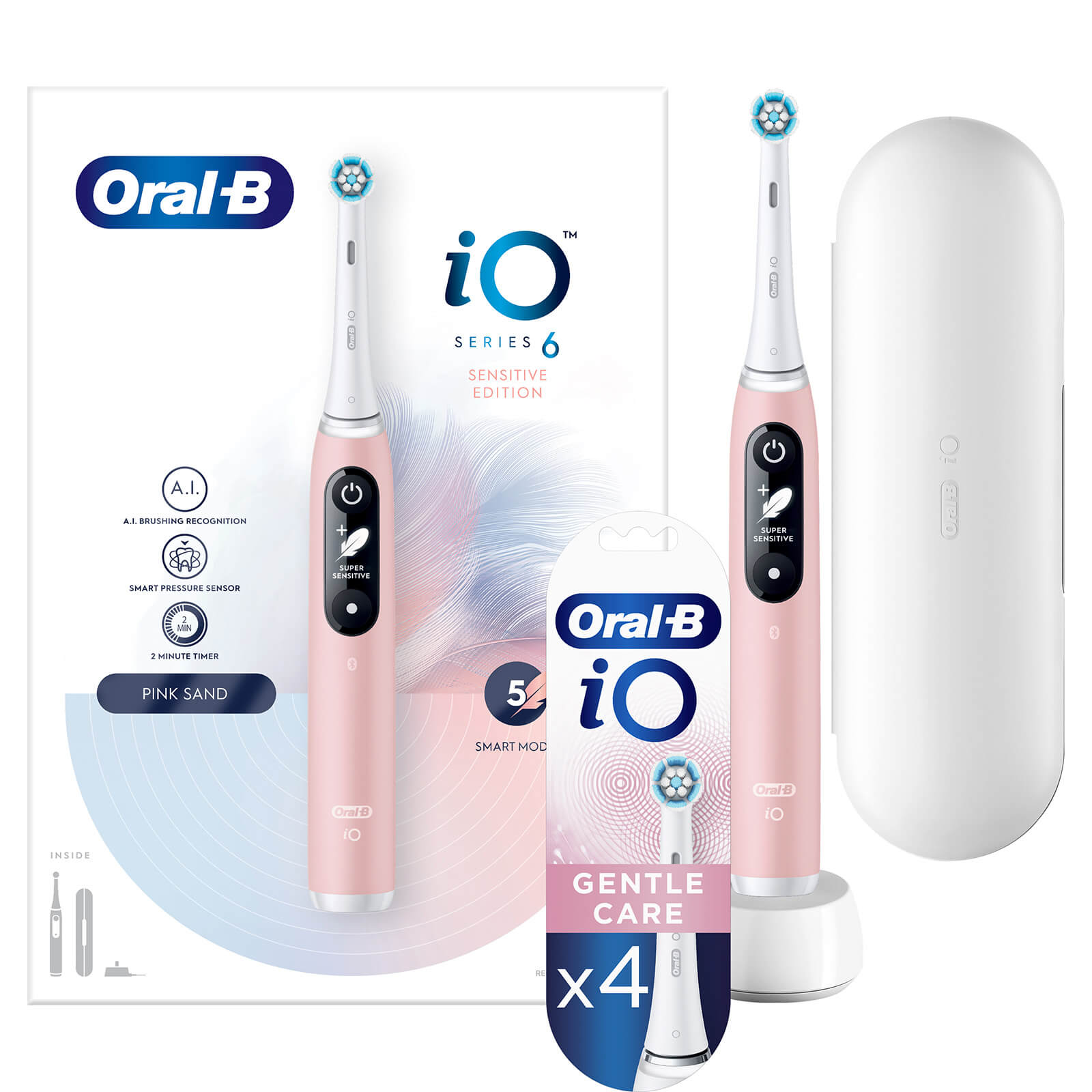 Oral B IO6 Pink Sand Electric Toothbrush with Travel Case - Toothbrush + 4 Refills