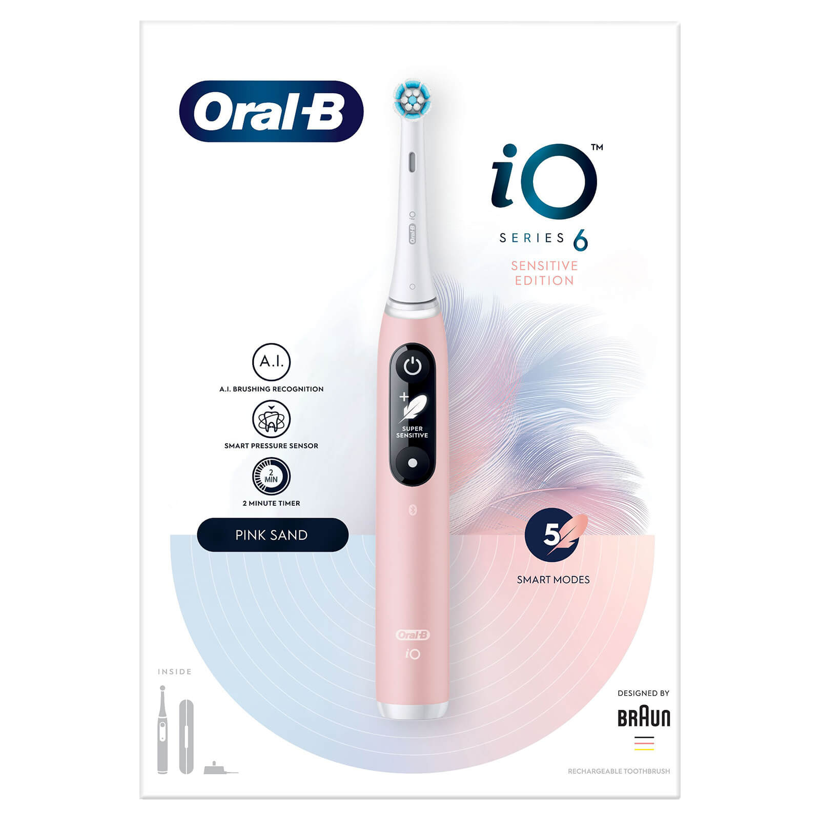 Oral B IO6 Pink Sand Electric Toothbrush with Travel Case - Toothbrush + 8 Refills