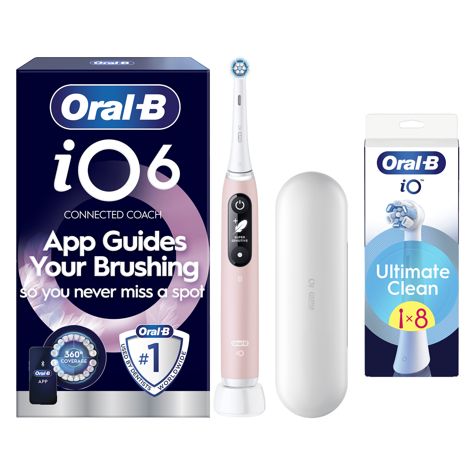 Oral-B iO 6 Pink Electric Toothbrush Designed By Braun - Toothbrush + 8 Toothbrush Heads