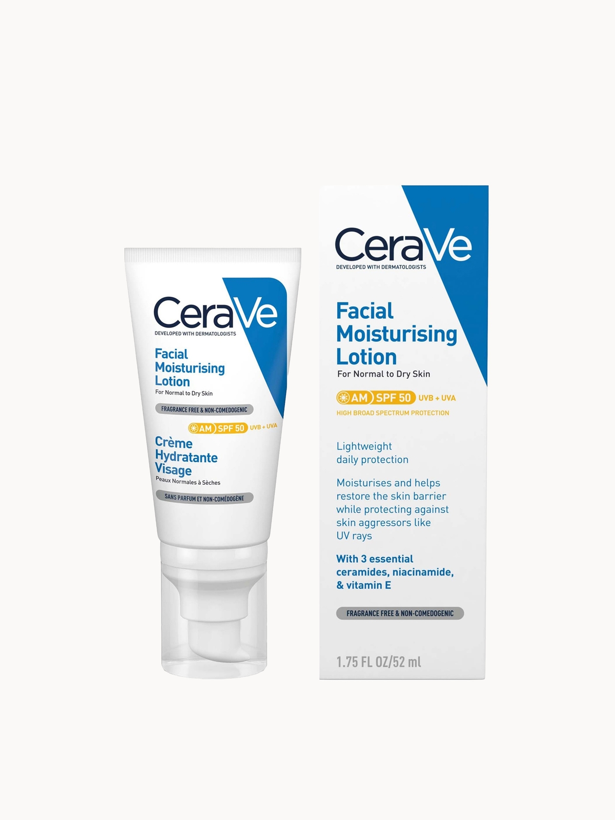 CeraVe AM Facial Moisturising Lotion SPF50 for Normal to Dry Skin 52ml