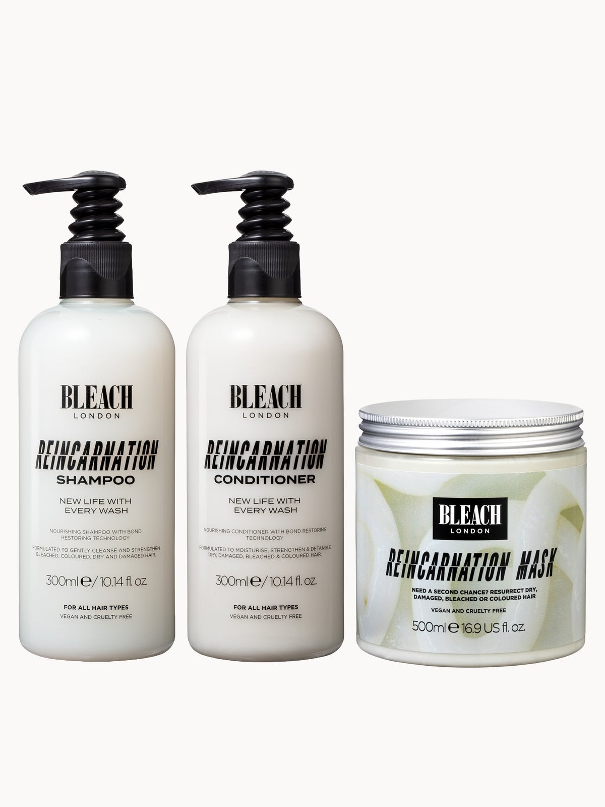 Bleach Reincarnation Shampoo and Conditioner 300ml Bundle with 500ml Reincarnation Mask