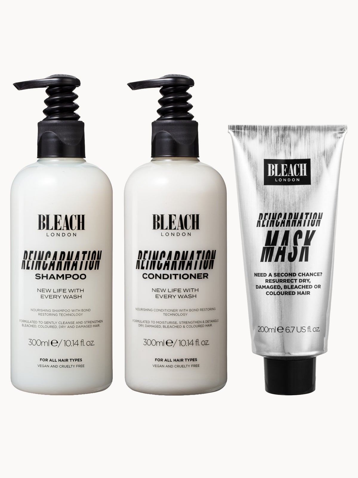 Bleach Reincarnation Shampoo and Conditioner 300ml Bundle with 200ml Reincarnation Mask