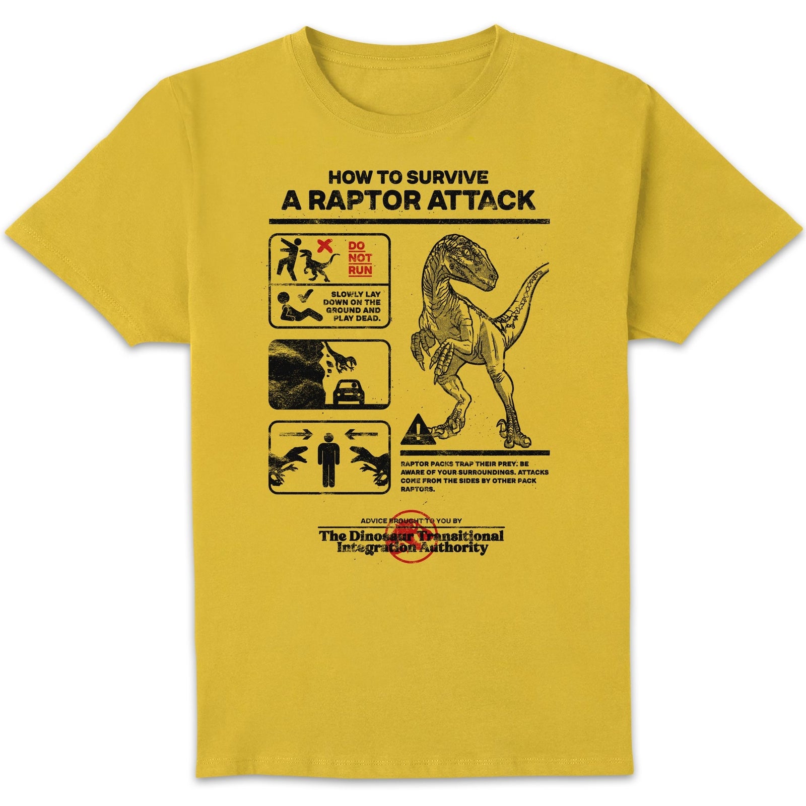 Jurassic World Raptor Attack Survival Guide Unisexe T-shirt - Jaune