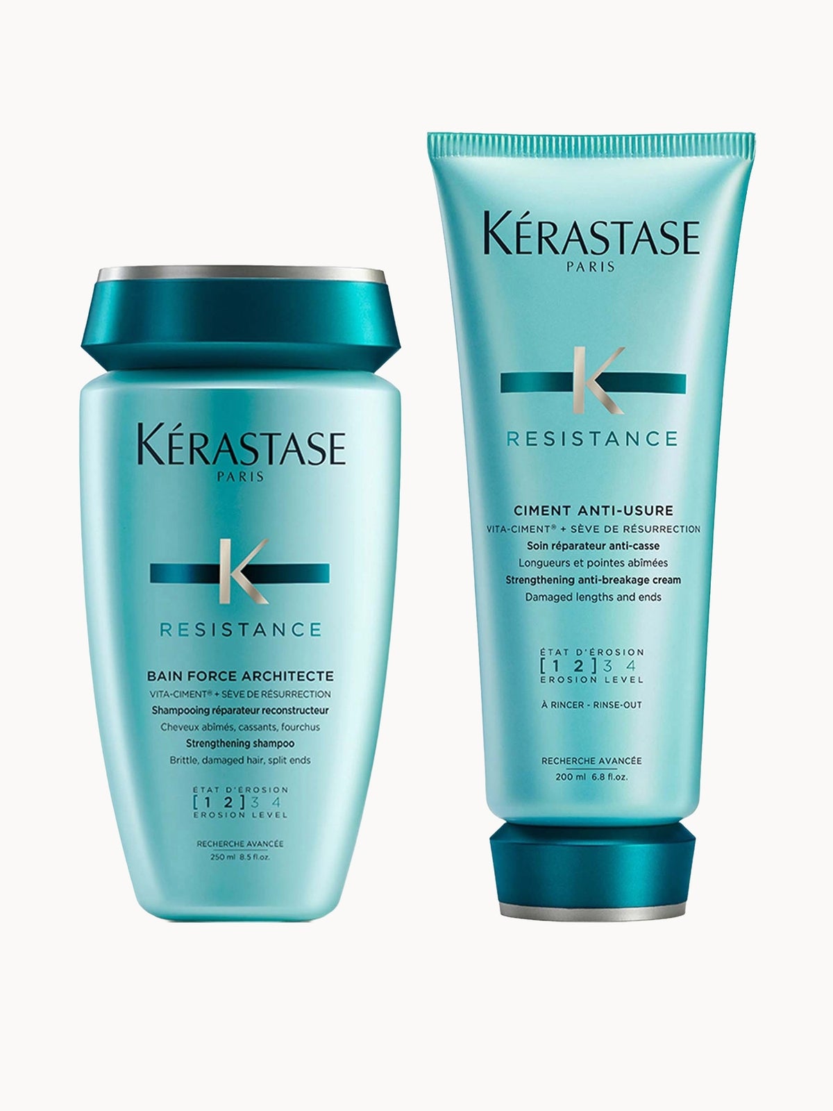 Kérastase Resistance Strengthening Shampoo & Conditioner Set for Damaged, Brittle Hair with Vita-Ciment Complex