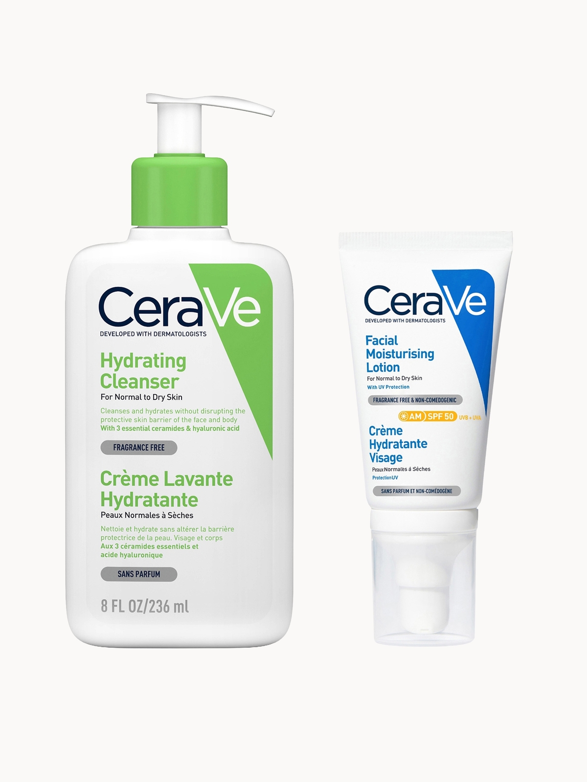CeraVe Morning Face Routine for Dry Skin, Hydrating Cleanser and Moisturiser with SPF 50