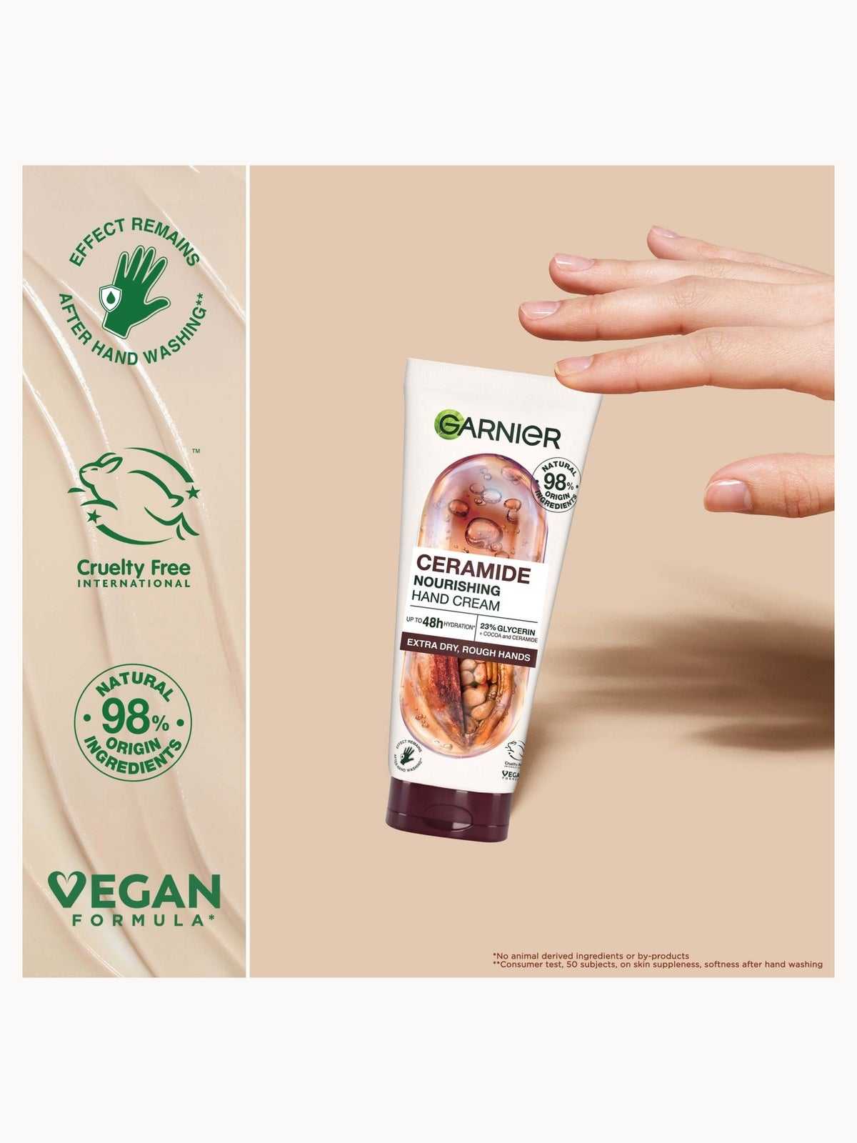 Garnier Vegan Hand Superfood, Repairing Hand Cream with Cocoa and Ceramide for Very Dry, Rough Hands 75ml 4