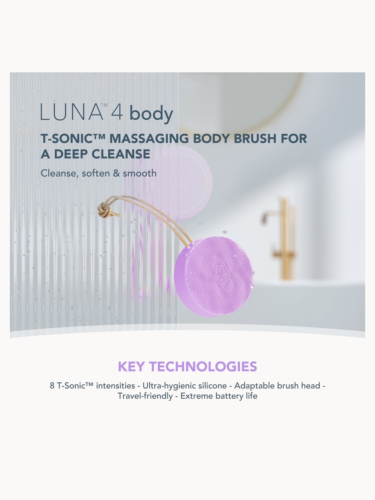 FOREO LUNA 4 BODY T-Sonic Massaging Body Brush (Various Shades) - Lavender 2