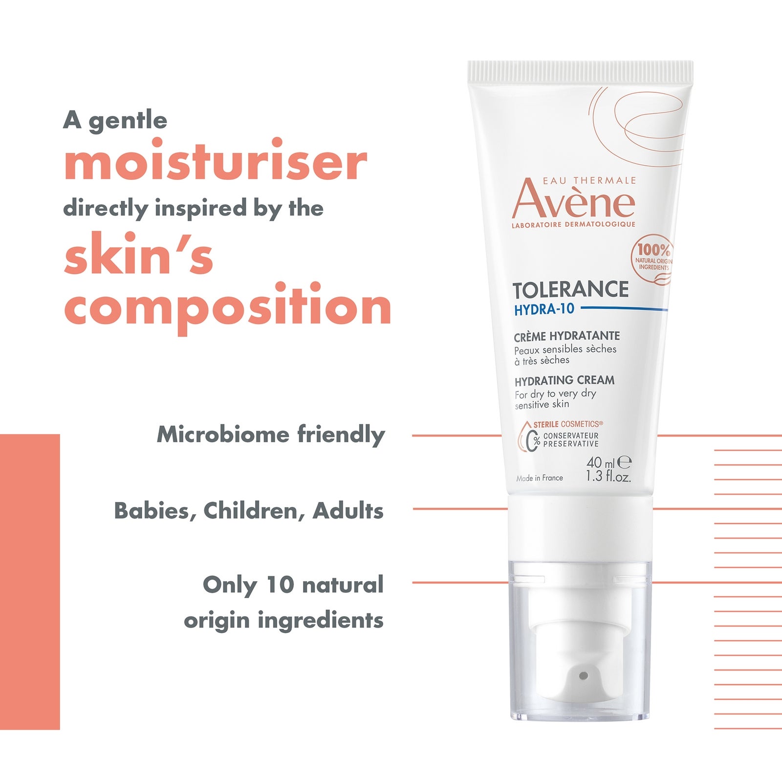 Avene - Crema idratante, Tolérance Hydra-10, 40 ml