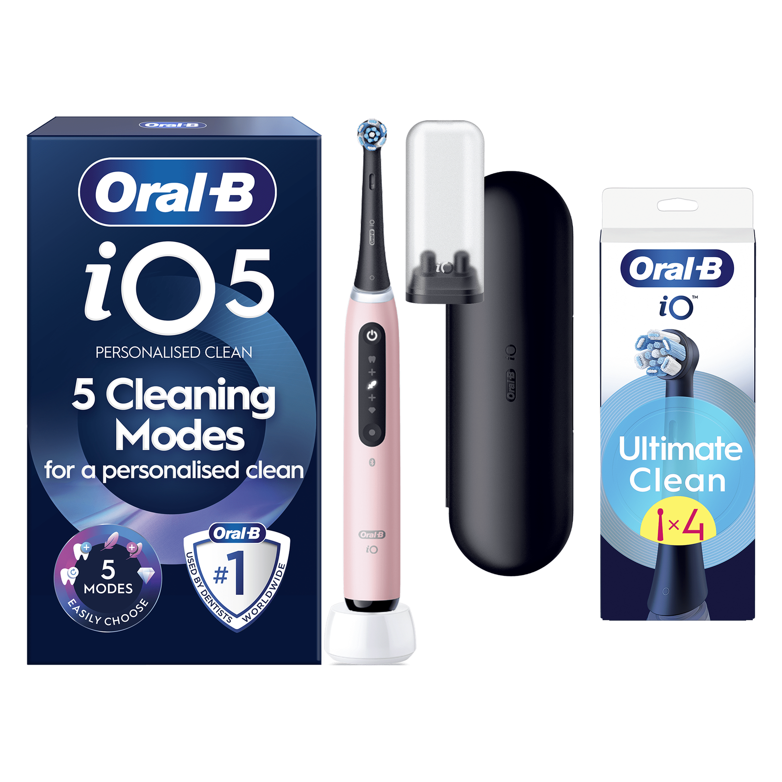 Oral B iO5 Pink Electric Toothbrush Designed By Braun - Toothbrush + 4 Toothbrush Heads