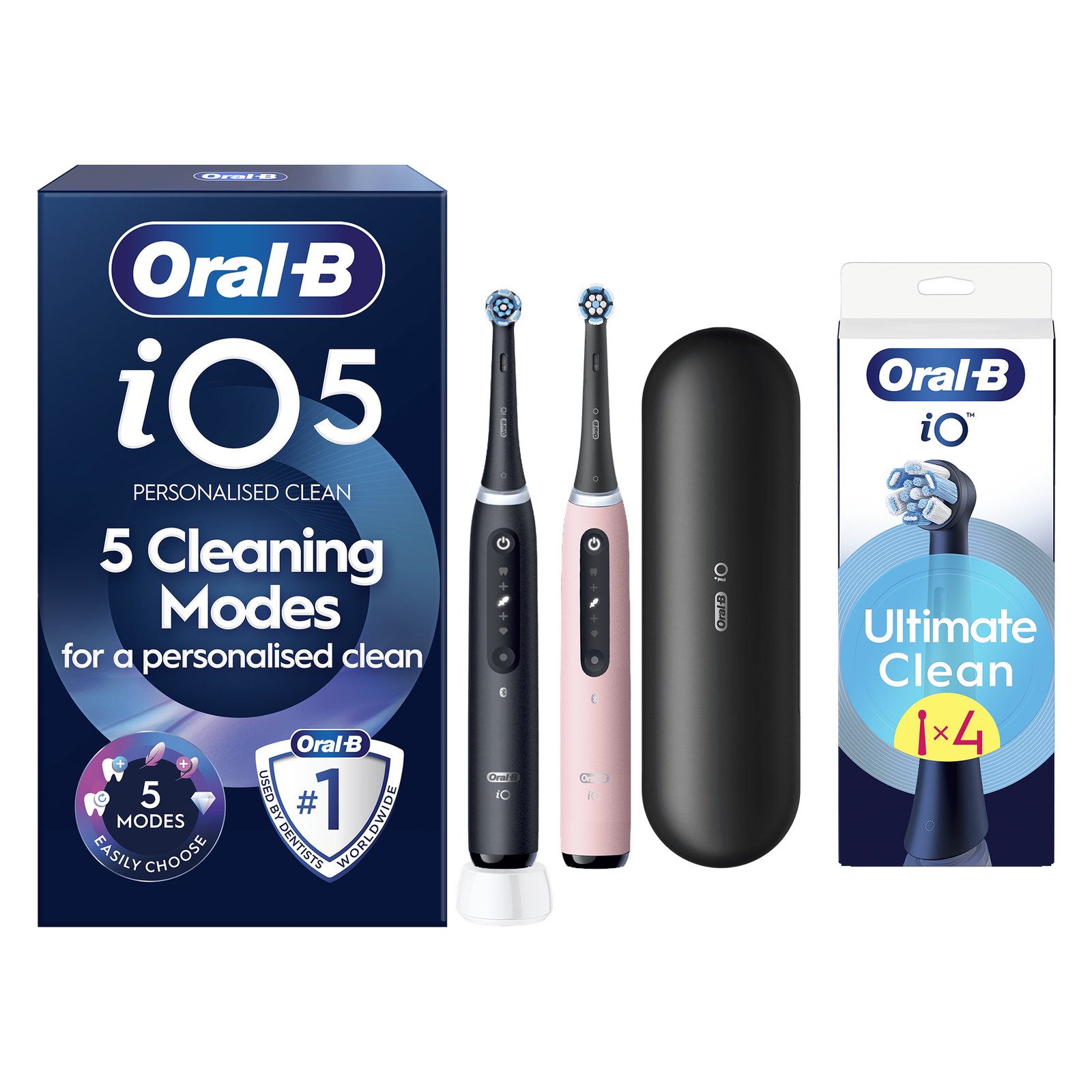 Oral B iO5 Black & Pink Electric Toothbrushes Designed By Braun  Duo Pack - Toothbrush + 4 Toothbrush Heads