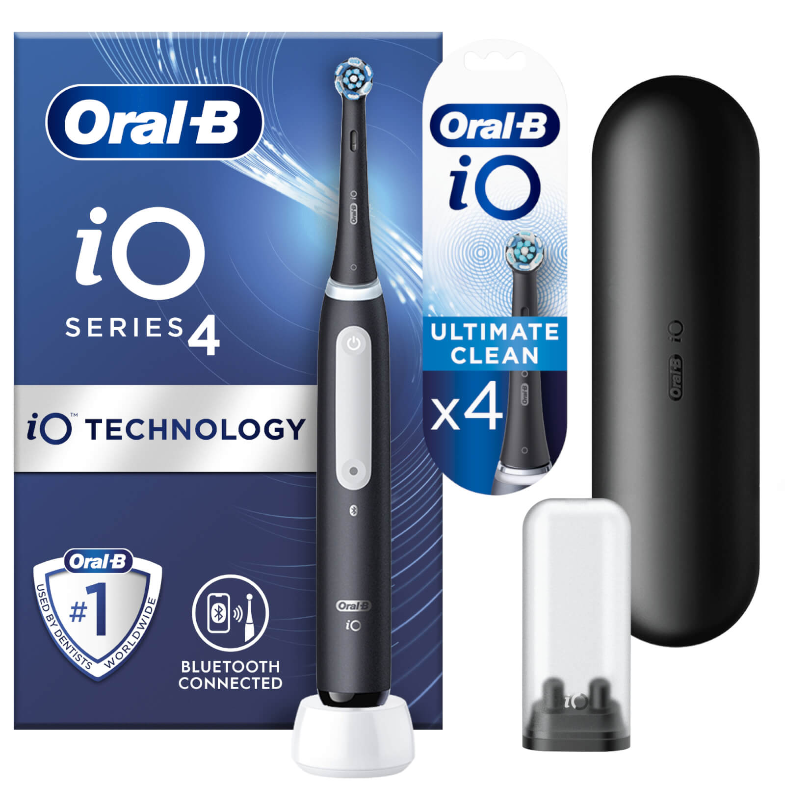Oral-B iO4 Matte Black Electric Toothbrush with Travel Case - Toothbrush + 4 Refills