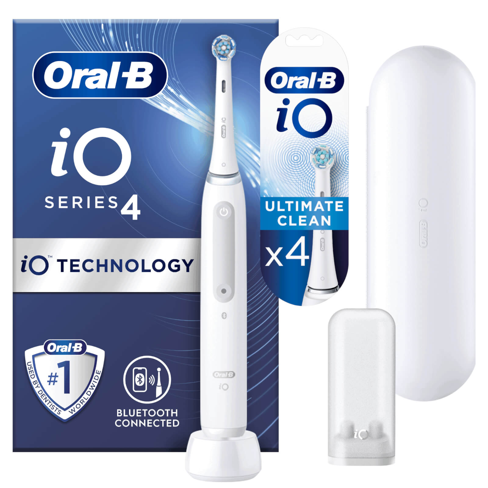 Oral-B iO4 White Electric Toothbrush with Travel Case - Toothbrush + 4 Refills