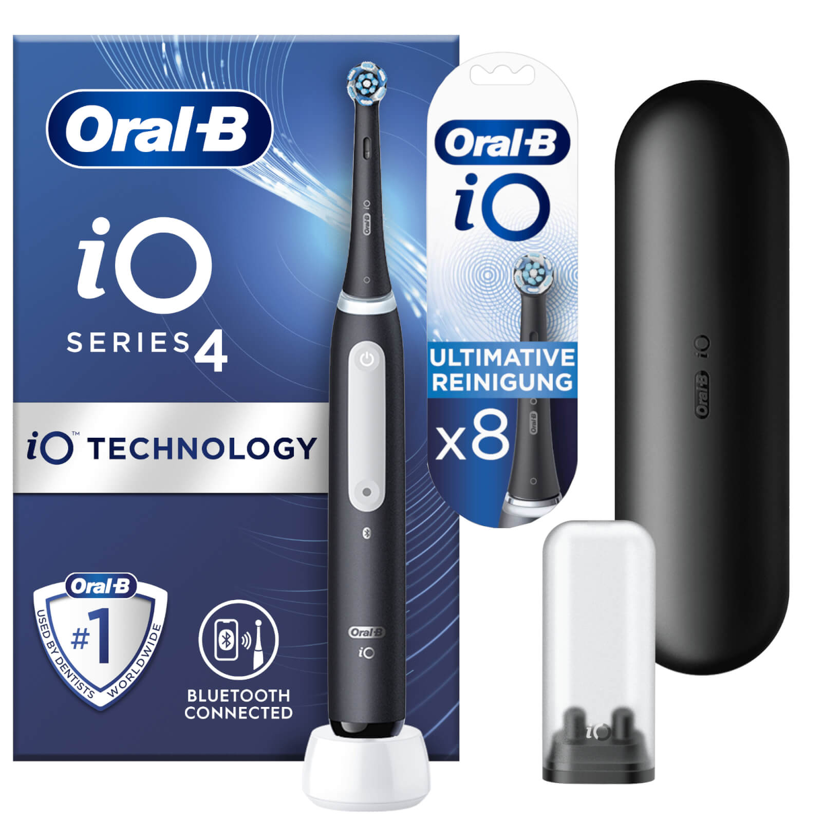 Oral-B iO4 Matte Black Electric Toothbrush with Travel Case - Toothbrush + 8 Refills